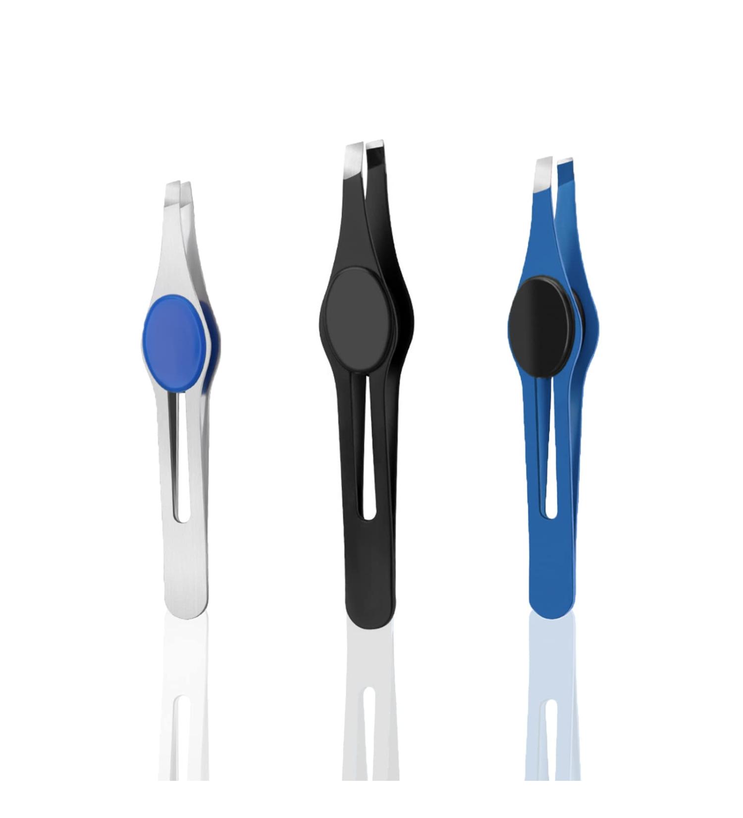 3-Piece Non-Slip Precision Tweezers Set for Women - Ideal for Eyebrows & Ingrown Hair Removal - Slant Pointed Tips - Color Mixing - Professional Quality - Buy Online on SooperMarket.com