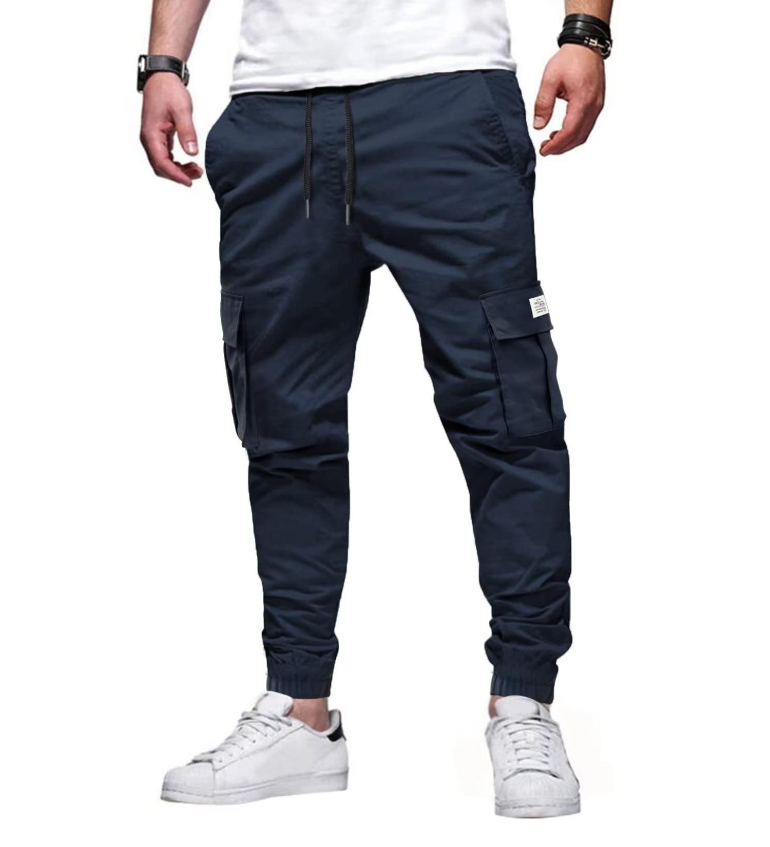 Elegancity Mens Cargo Trousers Regular Fit Drawstring Sweatpants with Pockets (38-46) - A-blue - Buy Online on SooperMarket.com