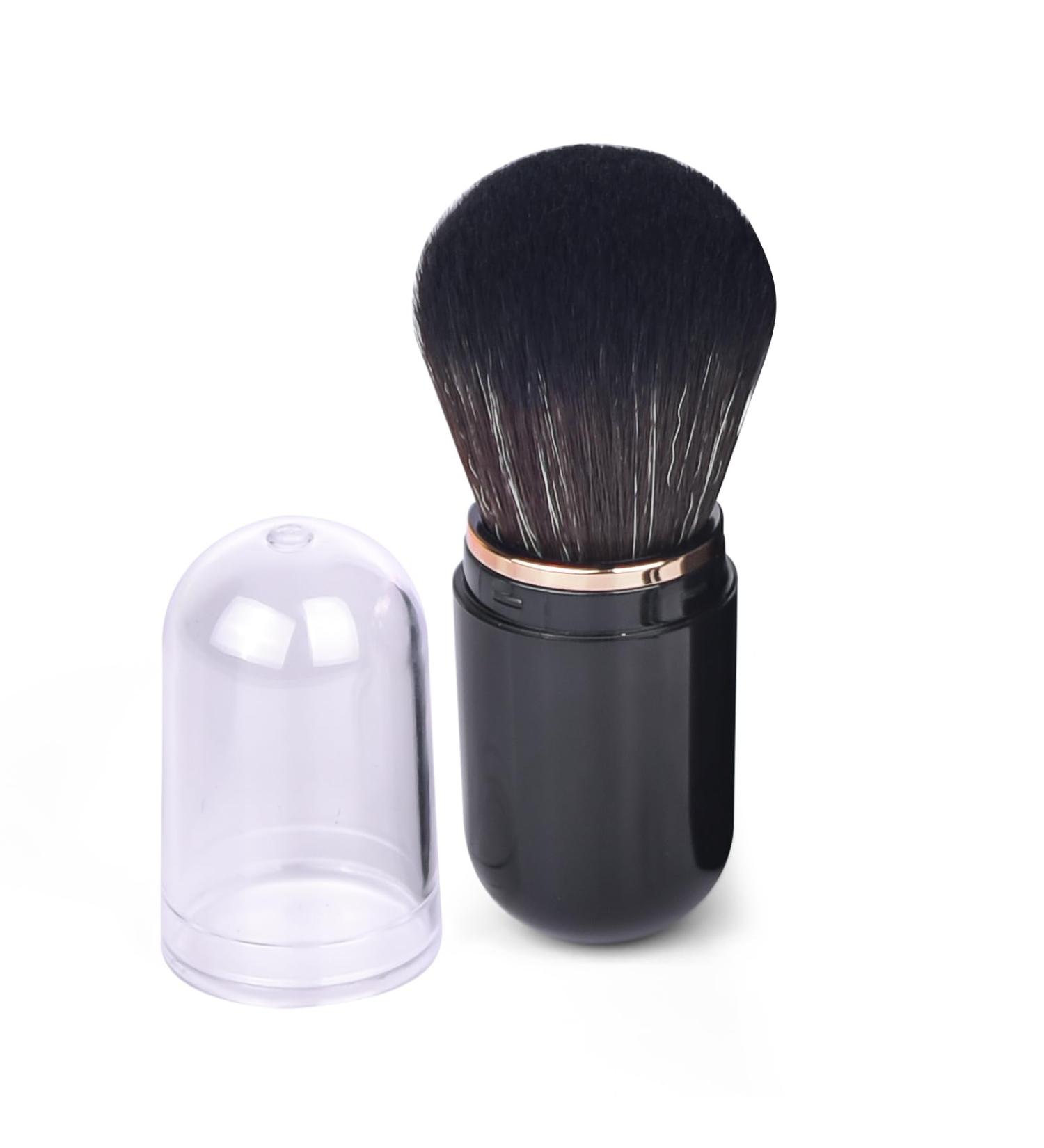 Retractable Kabuki Brush - Cute Capsule Travel Makeup Brush for Liquid Foundation & Powder - Perfect for Contour & Blush - Black - Buy Online on SooperMarket.com