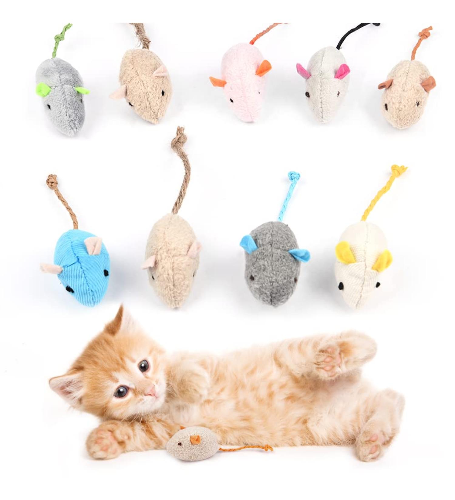 Adiwo Cat Toys - 9 Piece Plush Mouse Set with Catnip | Interactive Toys for Cats & Kittens - Buy Online on SooperMarket.com