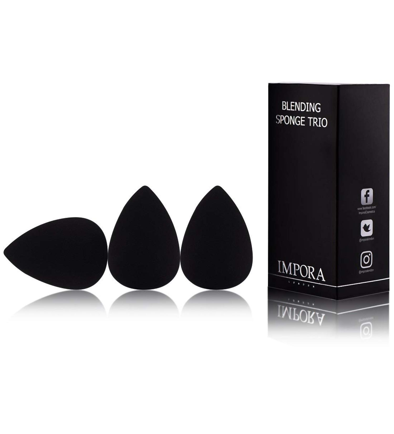 Impora London Beauty Makeup Blender Trio Set - Original Teardrop/Egg Shape, Vegan & Latex Free - For Liquid, Concealer, and Cream Makeup - 3 Black Sponges - Buy Online on SooperMarket.com