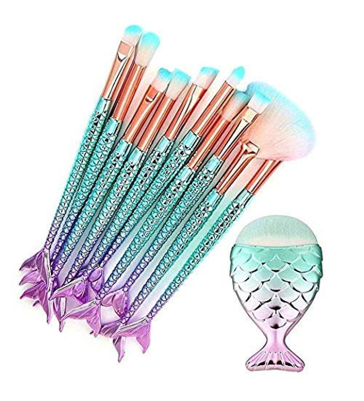 Funfunman 11PCS Makeup Brushes Set - Mermaid Colorful Cosmetic Brushes - Buy Online on SooperMarket.com