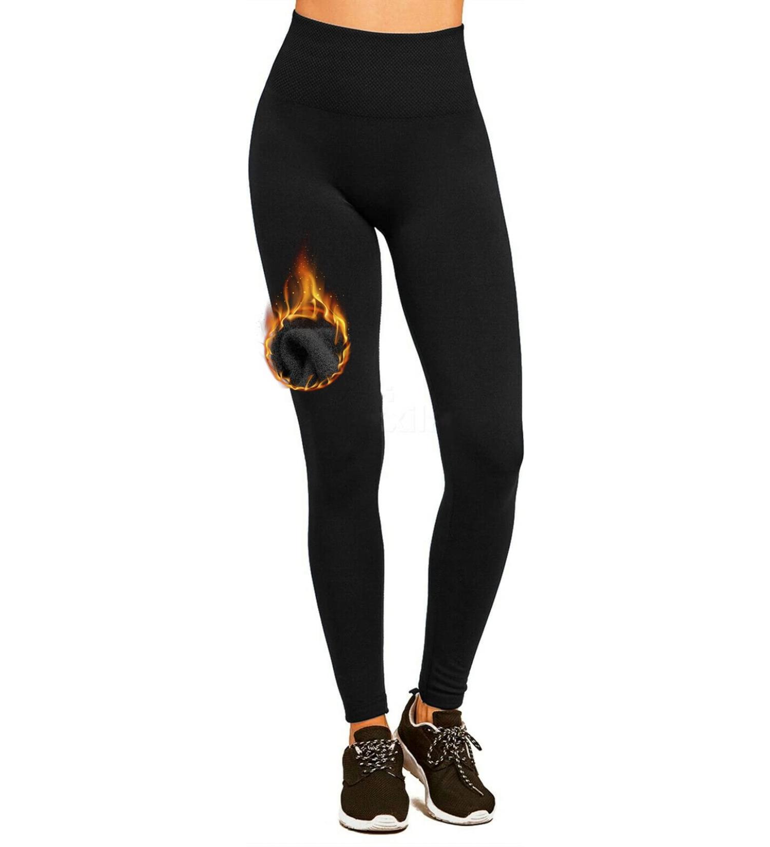 Fleece Lined Women's Thermal High Waist Yoga Pants - Black | Tummy Control, Slimming Workout Leggings - Buy Online on SooperMarket.com