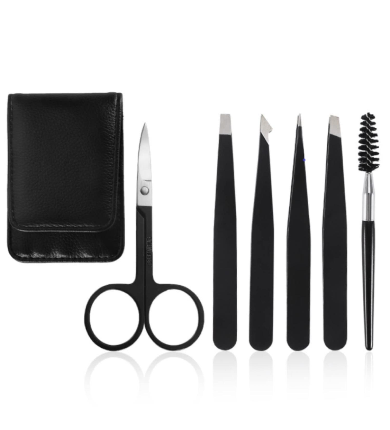 6-Piece YZWW Tweezer Set - Stainless Steel Tweezers for Precision Plucking, Curved Scissors, Brow Brush - Daily Beauty Tool for Eyebrows & Facial Hair - Buy Online on SooperMarket.com