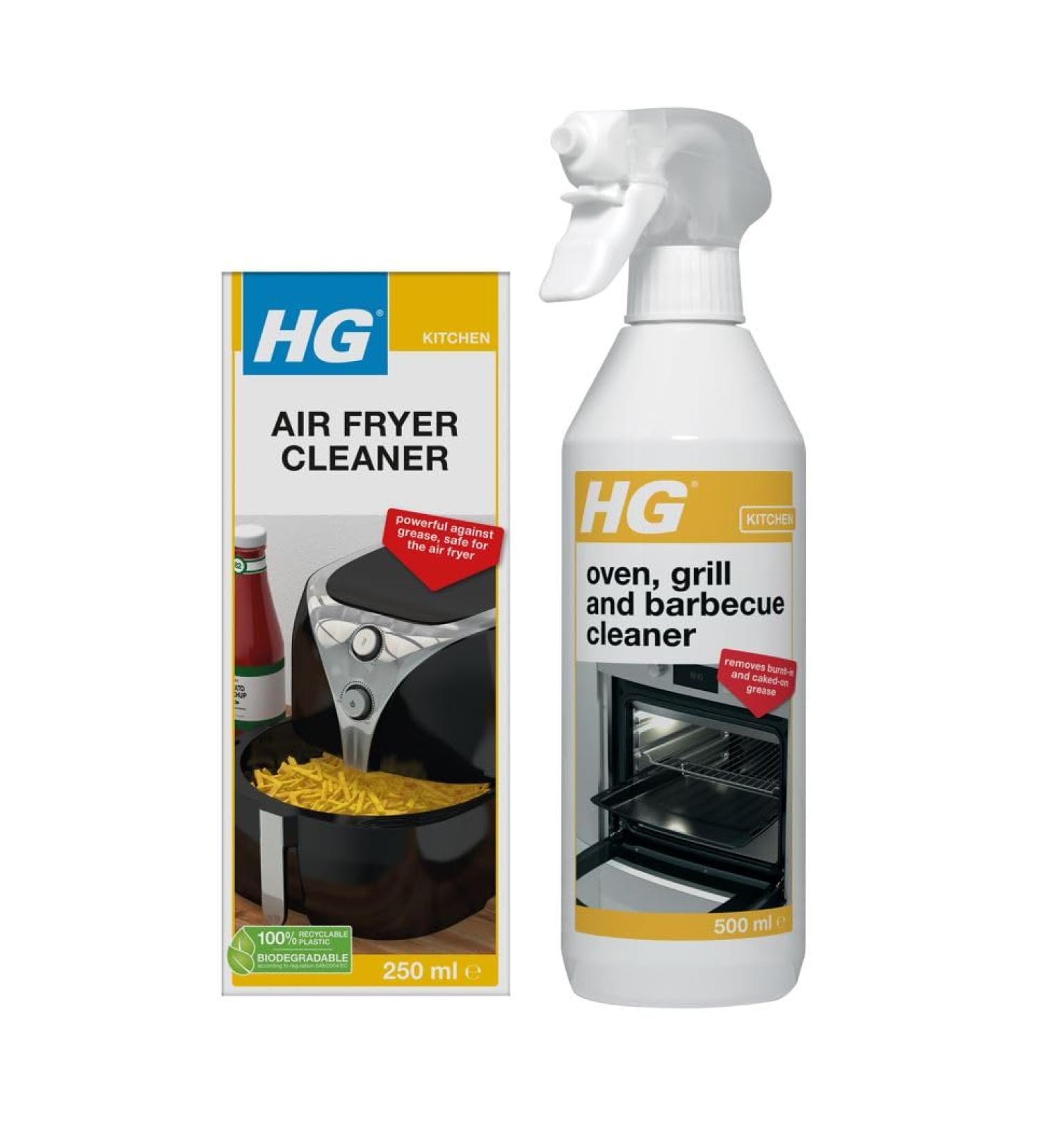 HG Grill Barbecue & Oven Cleaner Spray by HG Cleaning Products BBQ & Kitchen Cleaner Cleaner 500 ml(138050106) & HG Air Fryer Cleaner -Air Fryer Oven Cleaner Solution Cleaning Brush Included - 250ml