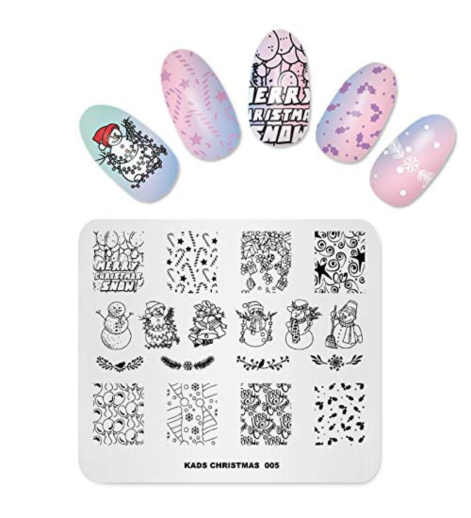 Christmas Nail Art Stamping Plate - Snowman Balloon Candy Bell Pattern - DIY Manicure Print Tool - Buy Online on SooperMarket.com