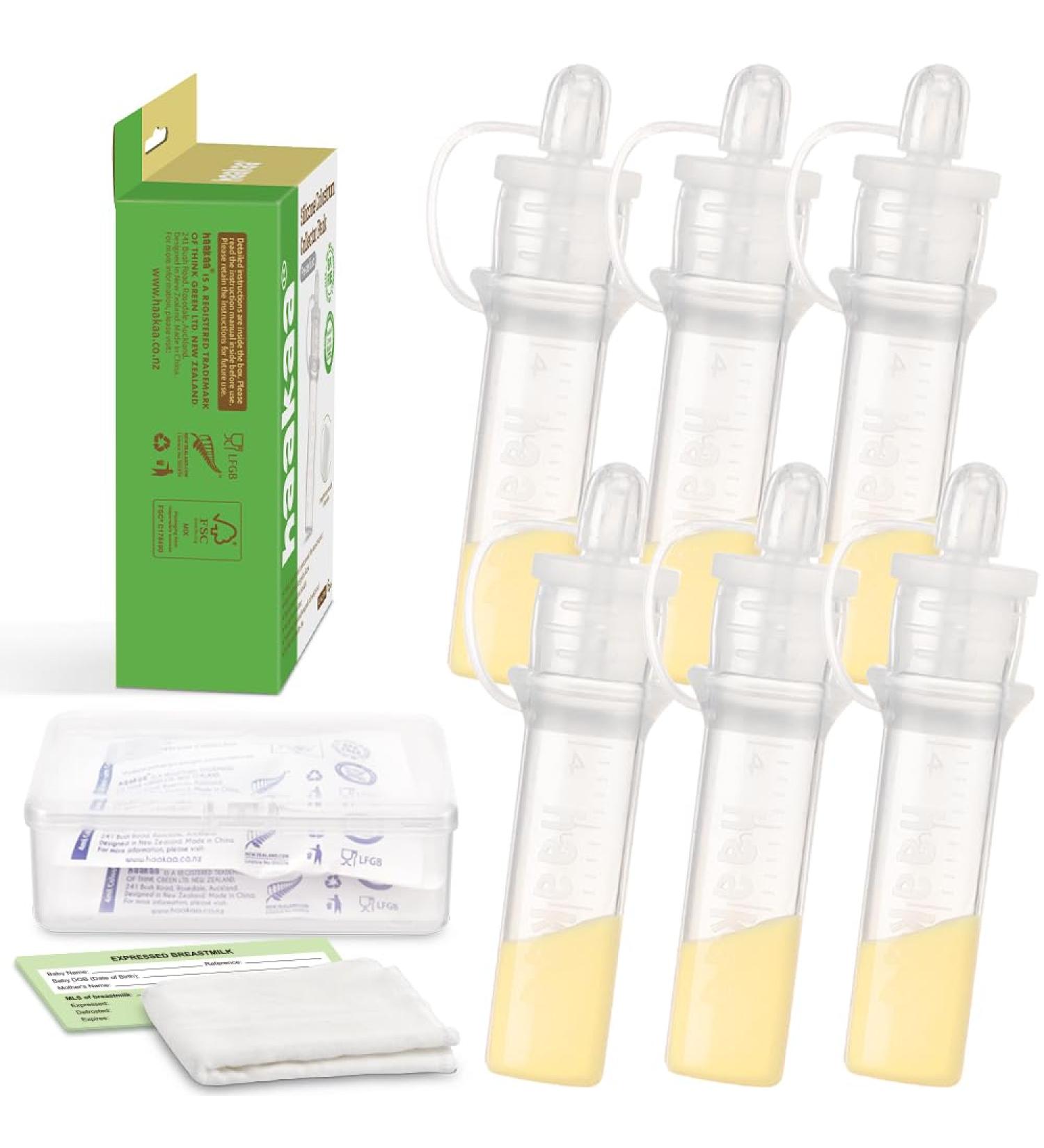Haakaa Colostrum Collector Set - Reusable Silicone Breastfeeding Aid | 12 PK 0.1oz/4ml | Includes Clear Storage Cases & Cotton Wipes - Buy Online on SooperMarket.com