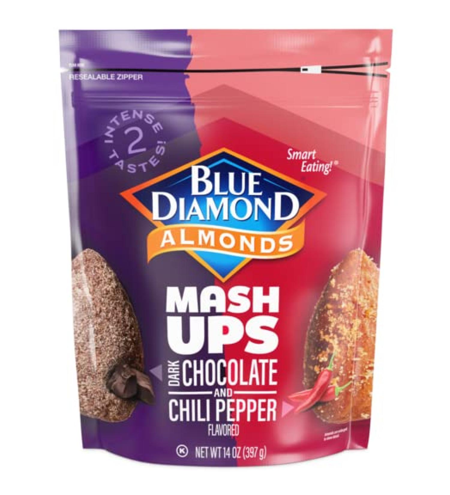 Blue Diamond Almond Mash Ups, Dark Chocolate and Chili Pepper Snack Nuts, 14 oz Resealable Bag Dark Chocolate & Chili Pepper