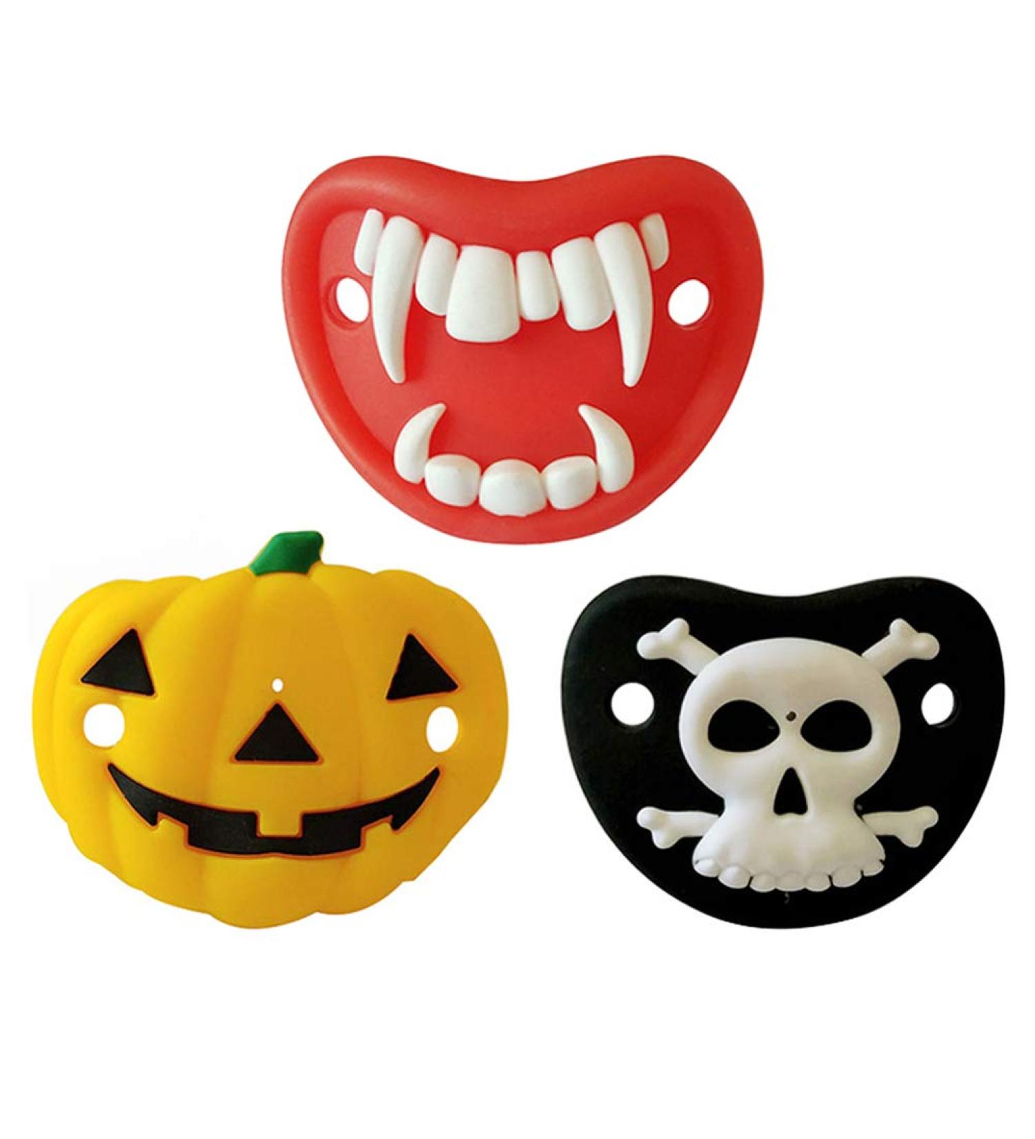 3pcs Funny Halloween Silicone Baby Pacifiers - Pumpkin, Skeleton, Vampires Fangs | Perfect for Halloween Party Favors & Gifts - Buy Online on SooperMarket.com