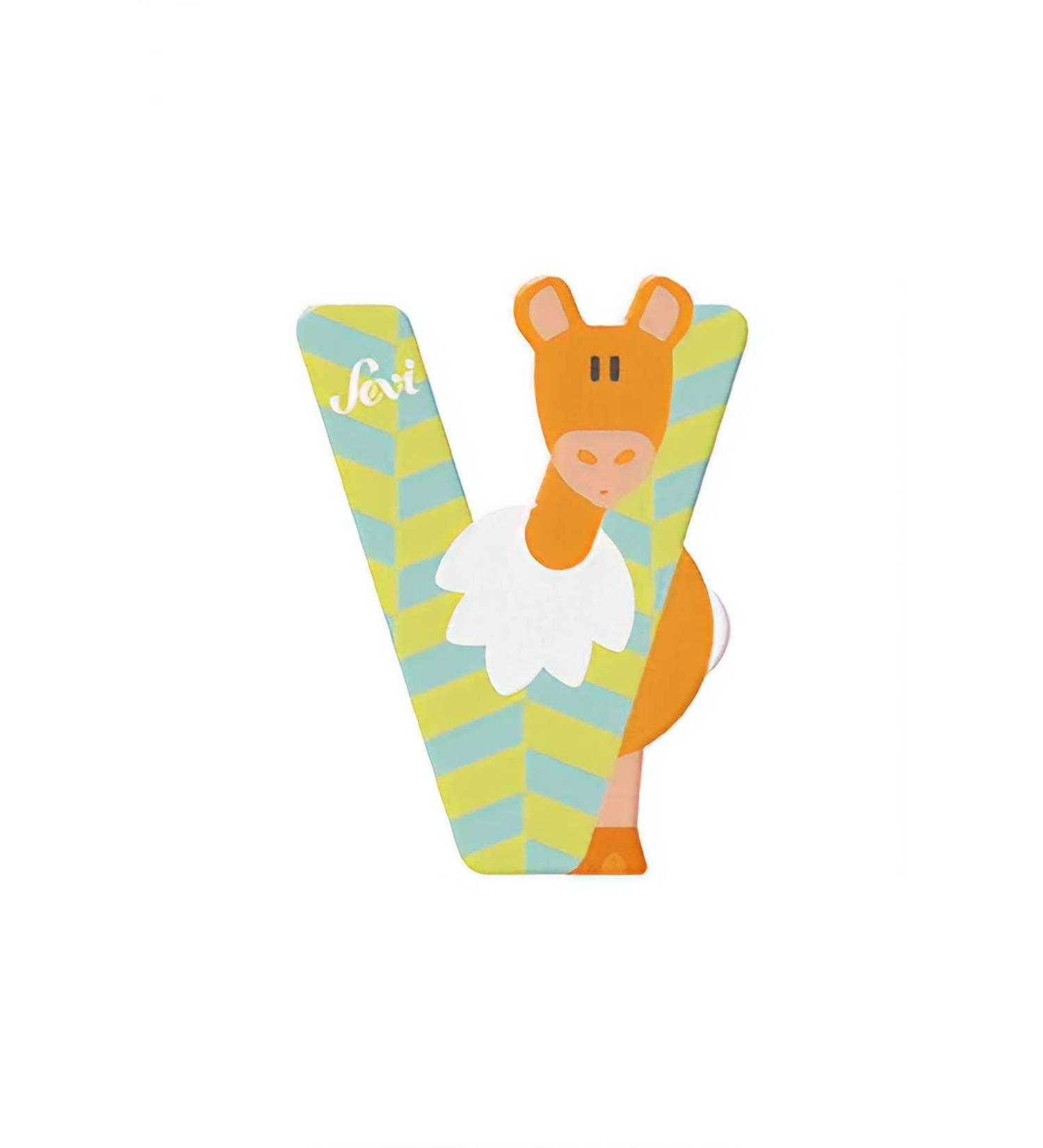 Sevi 83022 Tier wooden letters V vikunja approx. 10 cm door letters for children's rooms ABC learning toys made of wood educational toys for children from 3 years letter animals blue/yellow