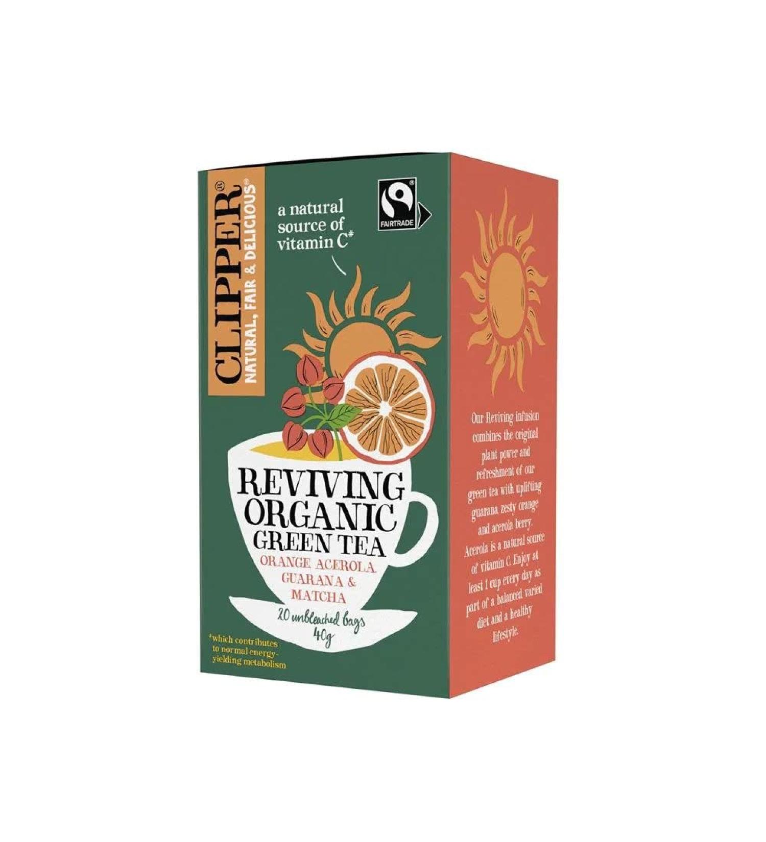 Clipper Organic Fairtrade Reviving Green Tea 20 Bags (Pack of 4)