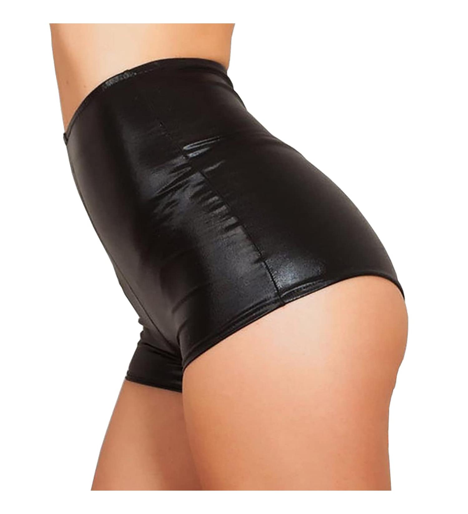 Zdhoor Metallic Rave Dance Booty Shorts - High Waist Liquid Wet Look Hot Pants for Women - Club Faux Leather Shorts in Black (Small) - Buy Online on SooperMarket.com