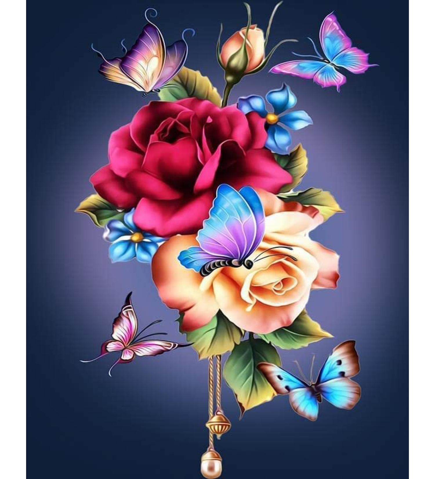 Flower Paint by Numbers Kit - Butterfly Adult DIY Oil Painting 12X16 Inch - for Adults & Kids Beginners - Pink - Buy Online on SooperMarket.com