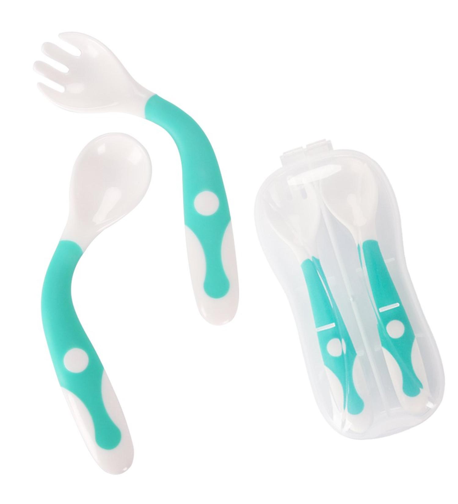 Novos Baby Utensils Set - Soft Grip Toddler Fork & Spoon with Travel Case | Perfect Feeding Learning Tool for Kids - Blue - Buy Online on SooperMarket.com