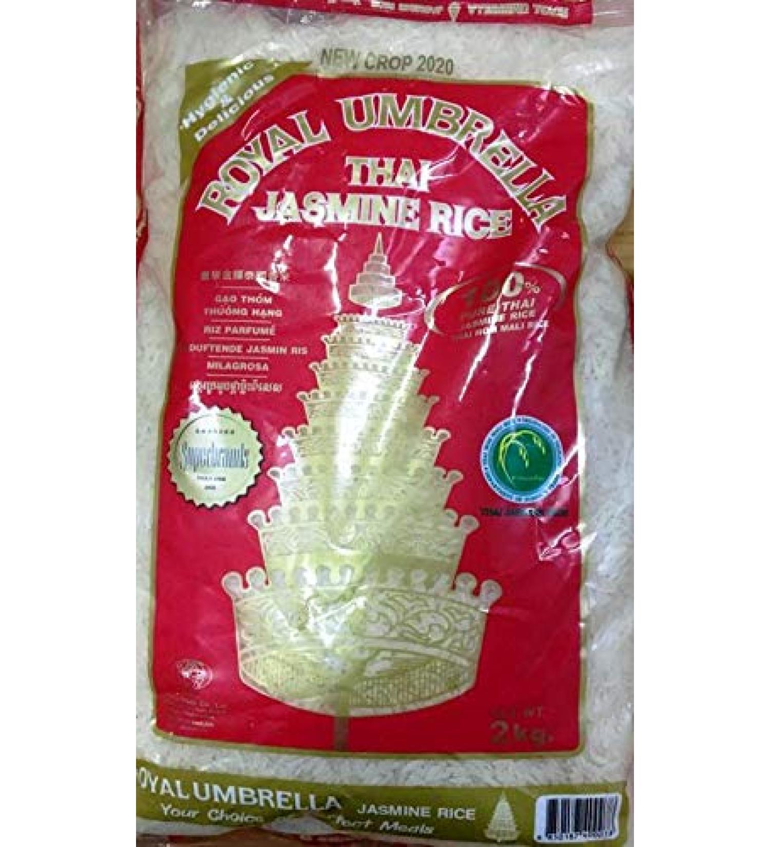 Royal Umbrella Thai HOM Mali Jasmine Rice Whole 2kg - Premium Quality Thai Rice - Buy Online on SooperMarket.com