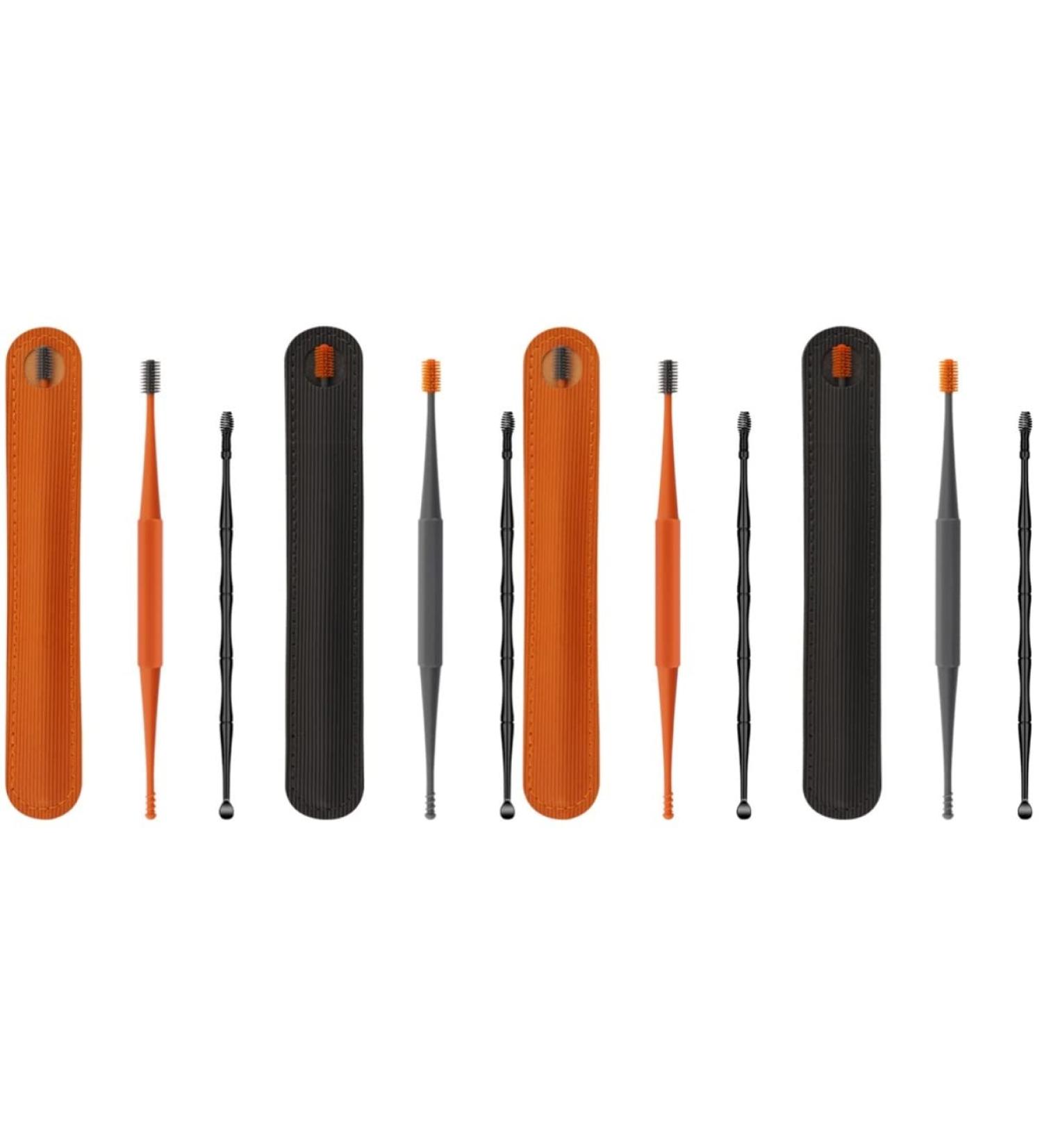 Professional Double-End Earwax Removal Tool Set - Spiral Remover with Storage Pick - Orange Dark Grey - 4 Sets - Buy Online on SooperMarket.com