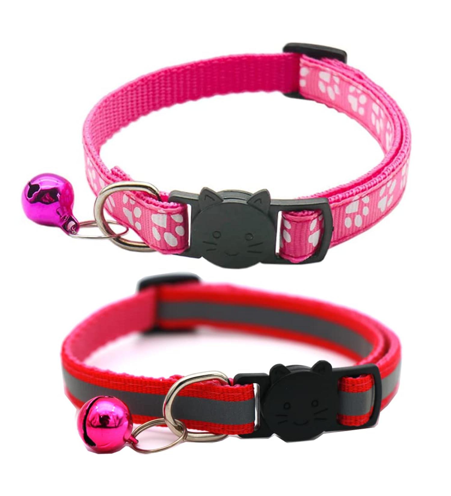 HepplLy 2-Pack Cat Collars - Quick Release Reflective Kitten Collar with Bell (Dark Pink) | International Shipping Available - Buy Online on SooperMarket.com