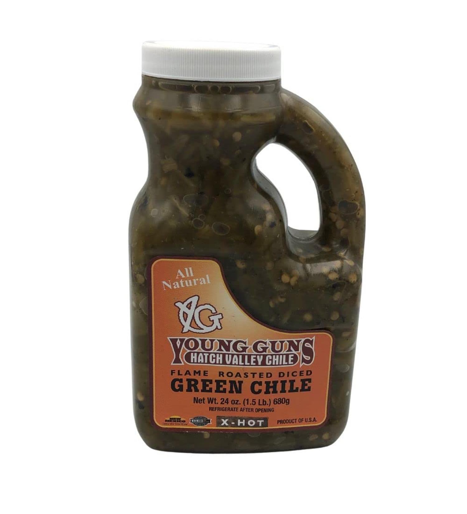 X-Hot Young Guns Hatch Valley Flame Roasted Diced Chile - 24 oz - Buy Online on SooperMarket.com