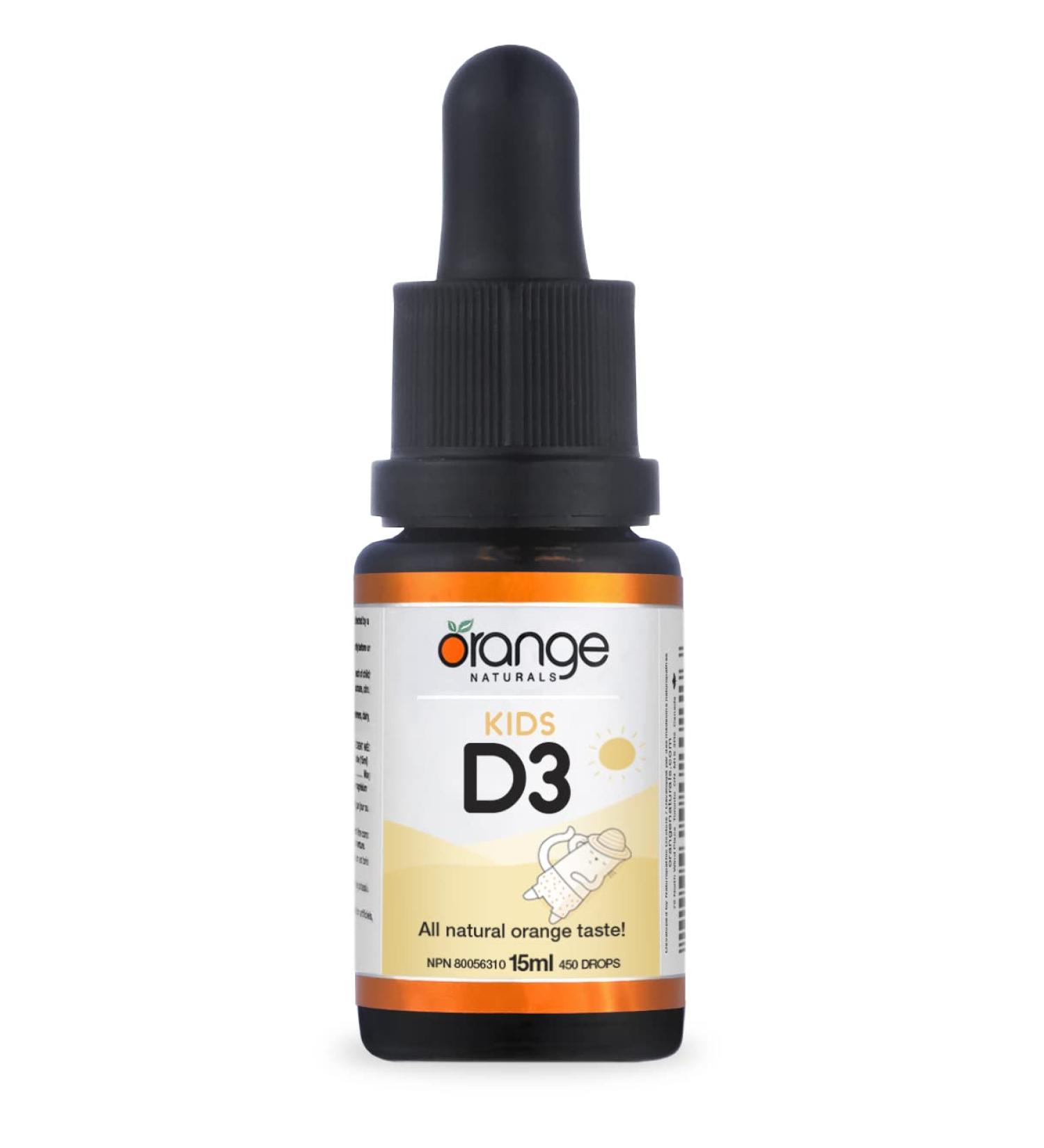 Orange Naturals - Vitamin D3 Drops - Liquid Natural Orange Flavour- 400IU for Kids - 15ml - Cholecalciferol Vitamin D3 Liquid Drops - Bone Health Teeth Health & Immune System Support - Buy Online on SooperMarket.com