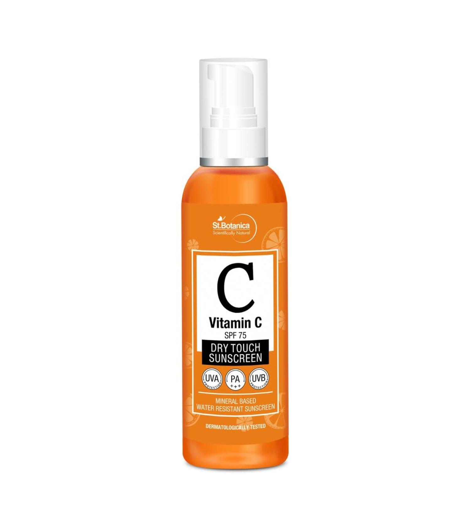 StBotanica Vitamin C SPF 75 Dry Touch Sunscreen - Mineral Water Resistant UVA/UVB PA+++ - 120ml International Shipping - Buy Online on SooperMarket.com