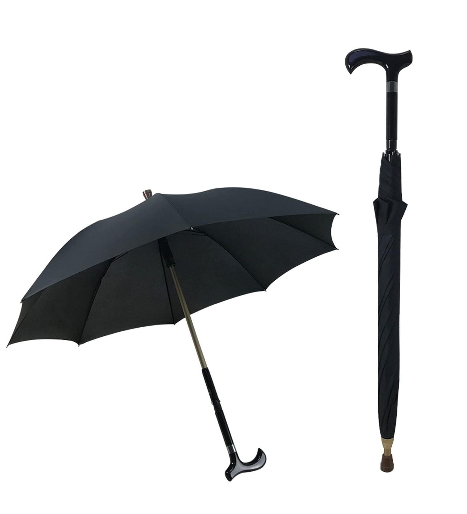 Walking Stick Umbrella 2-in-1 Multifunction Crutch Umbrella with Non-Skid Foot Self Protection Cane Umbrella for Men and Women Gift Black - Buy Online on SooperMarket.com