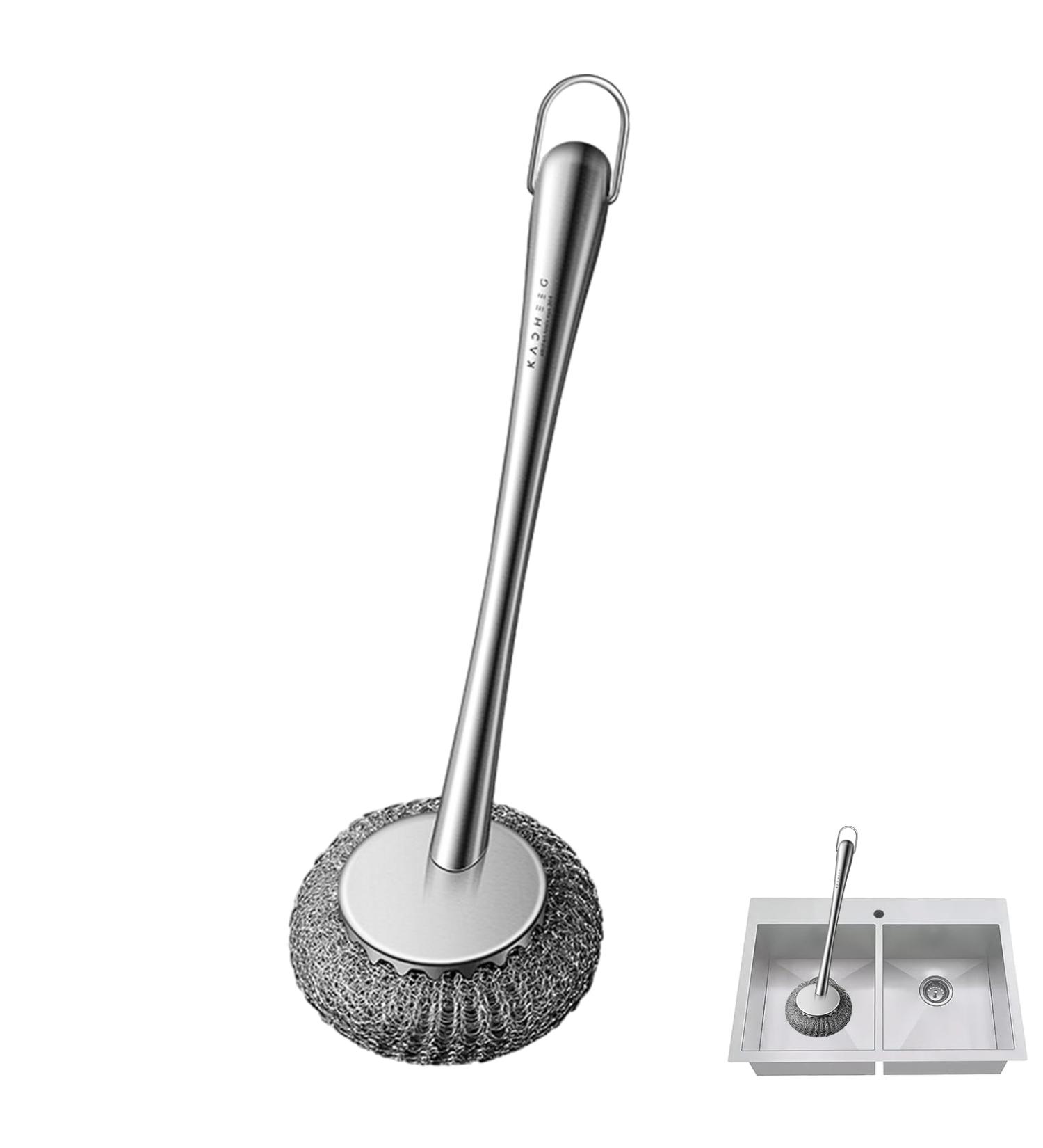 Pot Brush Scrubber Flexible Stainless Steel Pot Scourer with Hanger | Pots Cleaning Supplies for Non-Stick Pans Iron Pots Bowl Dishwashing Sink Puchen - Buy Online on SooperMarket.com