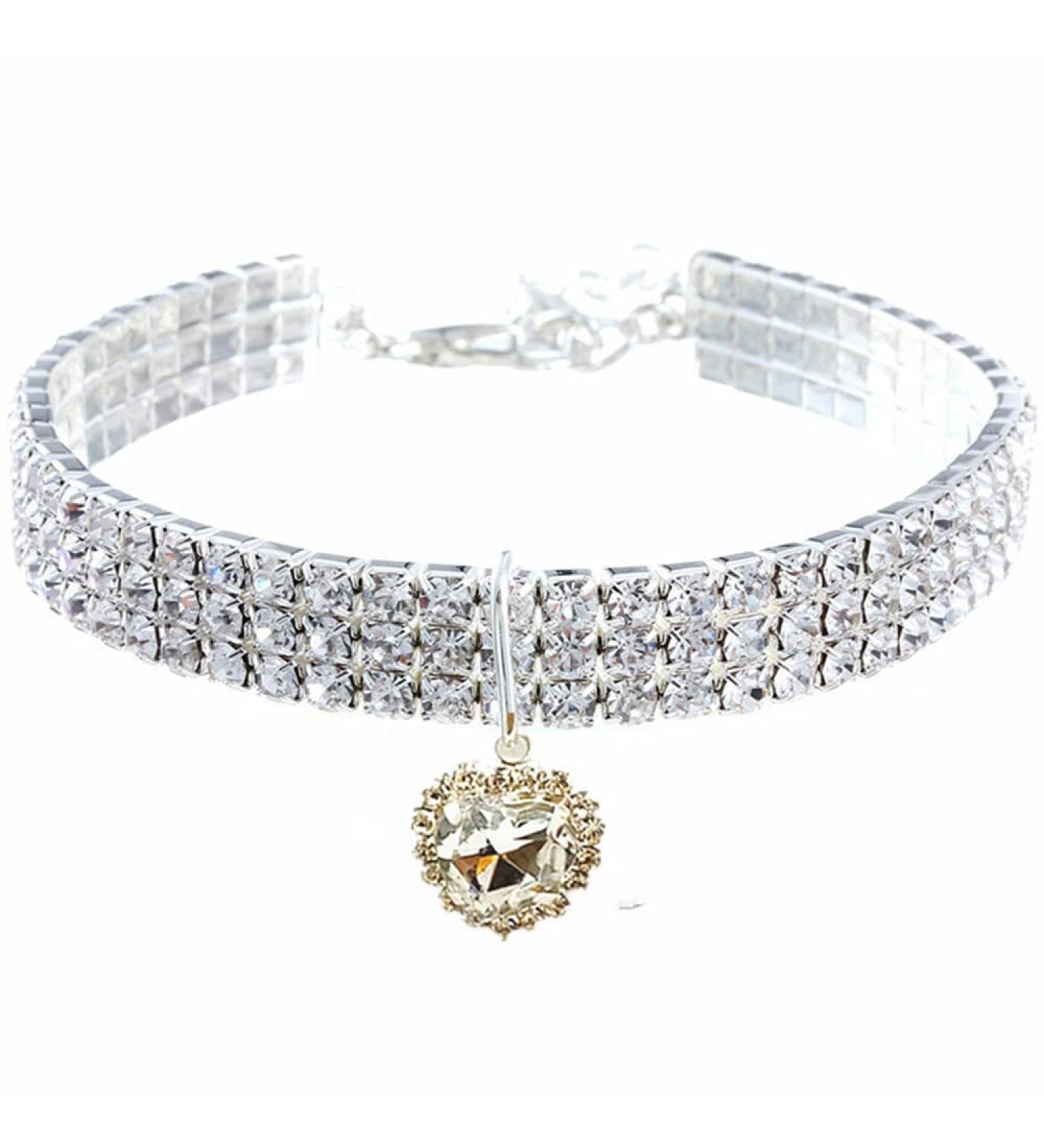 Rayminsino Adjustable Pet Collar - Strass Crystal Necklace with Peach Heart Pendant for Kittens & Dogs - Buy Online on SooperMarket.com