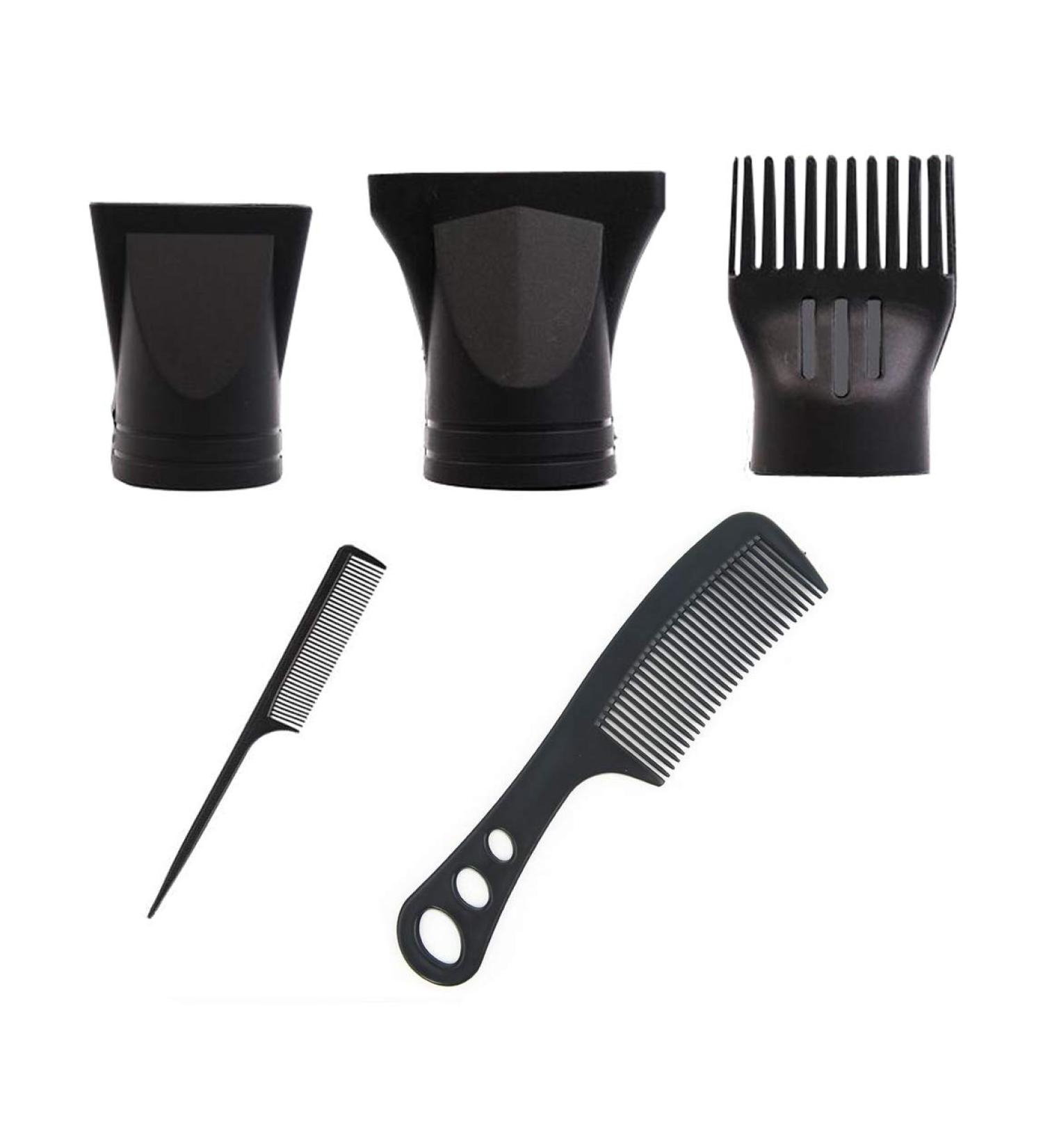 Black Hair Dryer Accessories Kit - 5Pcs Set for Blow Drying with Nozzle, Diffuser, and Replacement Hair Comb - Fits Diameter 4.0cm-4.8cm - Buy Online on SooperMarket.com