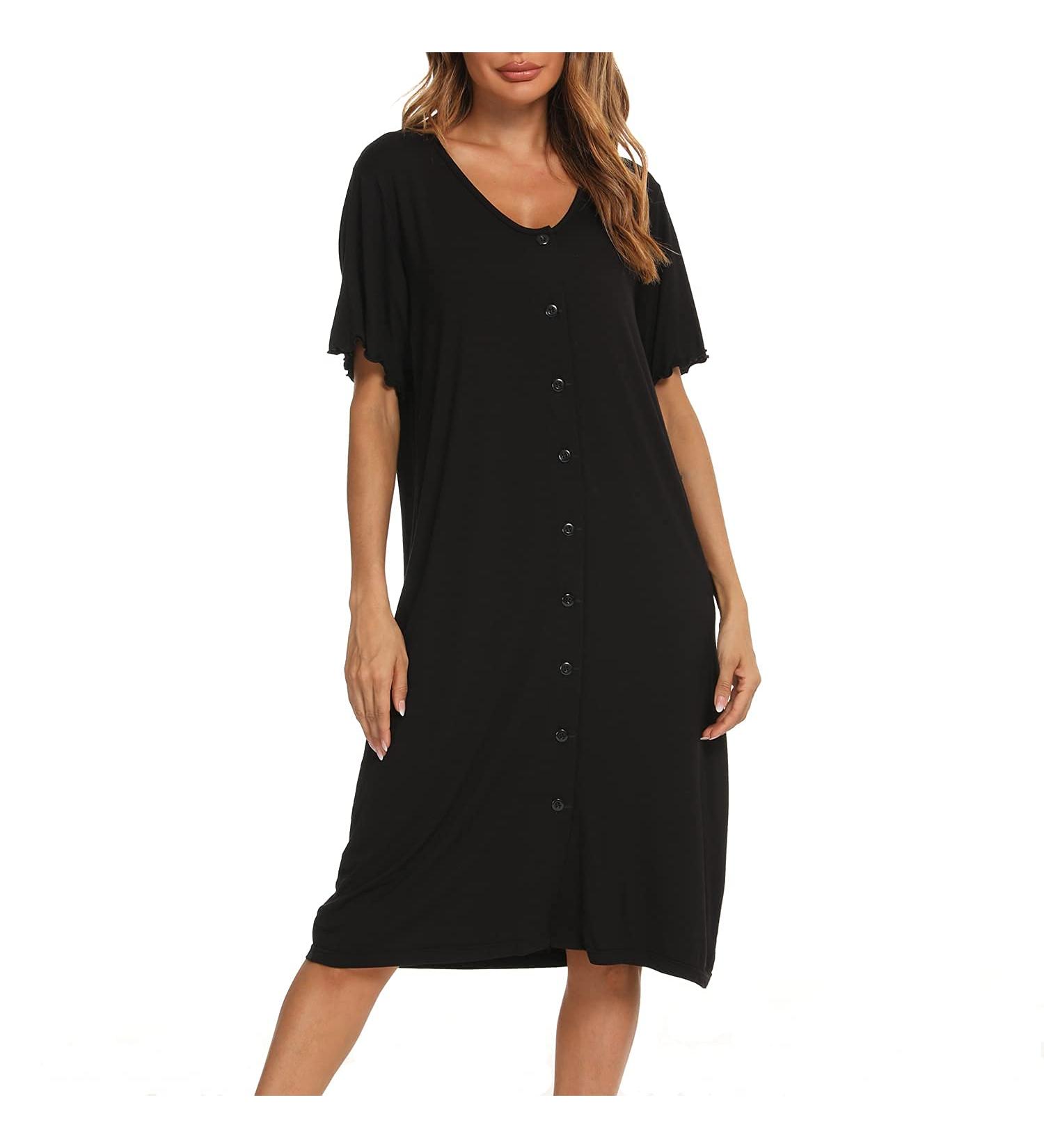 Jecarden Women's Maternity Nightgown | Short Sleeve Hospital Sleepwear | Modal Cotton Nightgown - Black XL - Buy Online on SooperMarket.com