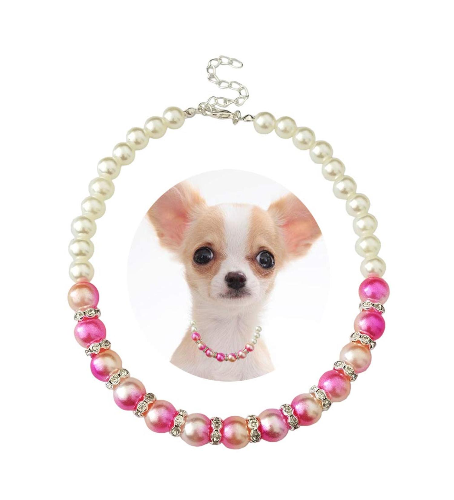 PET SHOW Pink Faux Pearl Rhinestone Necklace for Female Small Dogs and Cats - Grooming Accessories (Size M 9.8-11.8) - Buy Online on SooperMarket.com