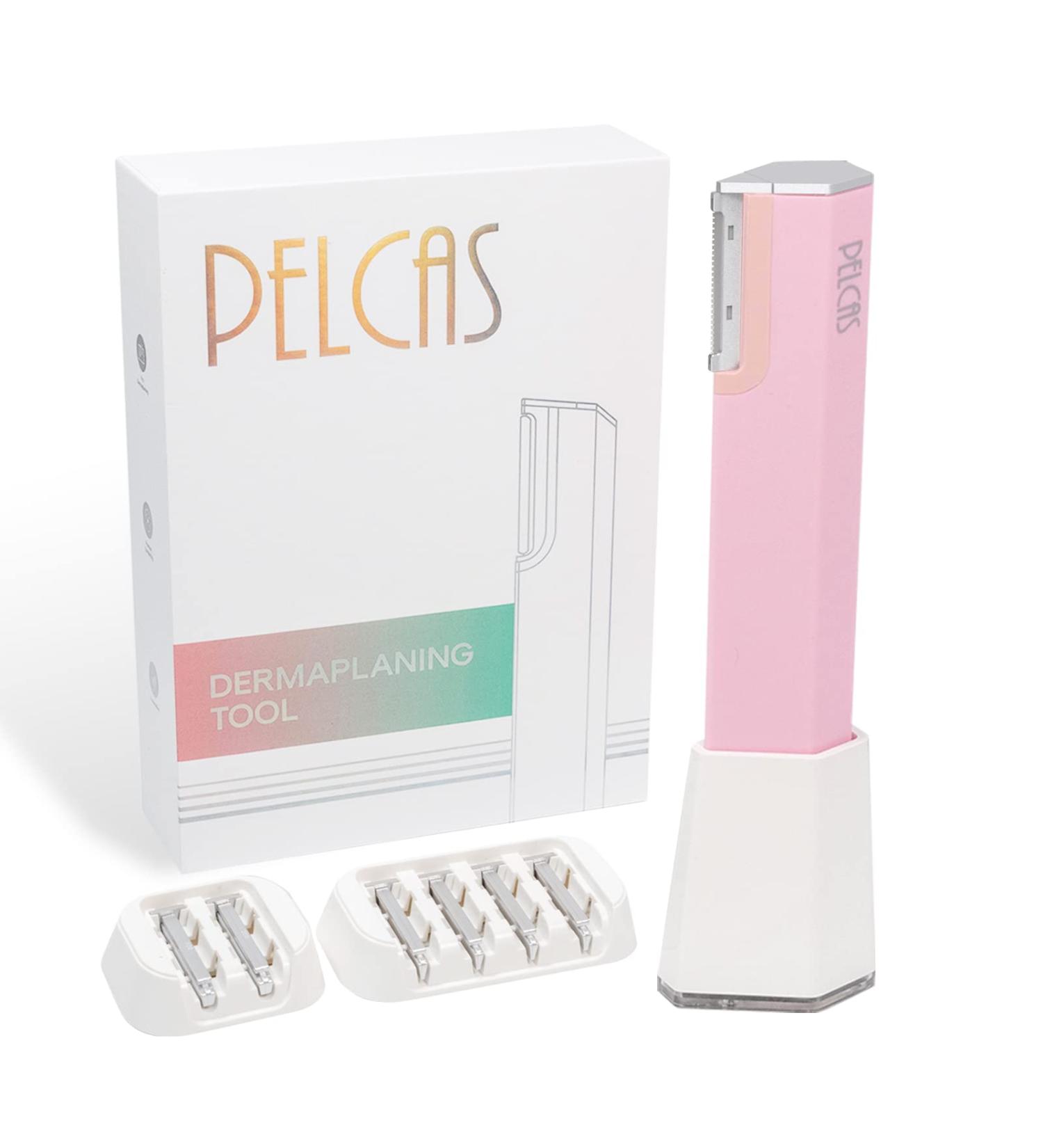 PELCAS Electric Dermaplaning Tool Kit - Painless Face Razor for Peach Fuzz Removal - 3 Speeds Exfoliation System with 6 Replaceable Blades for Women - Buy Online on SooperMarket.com
