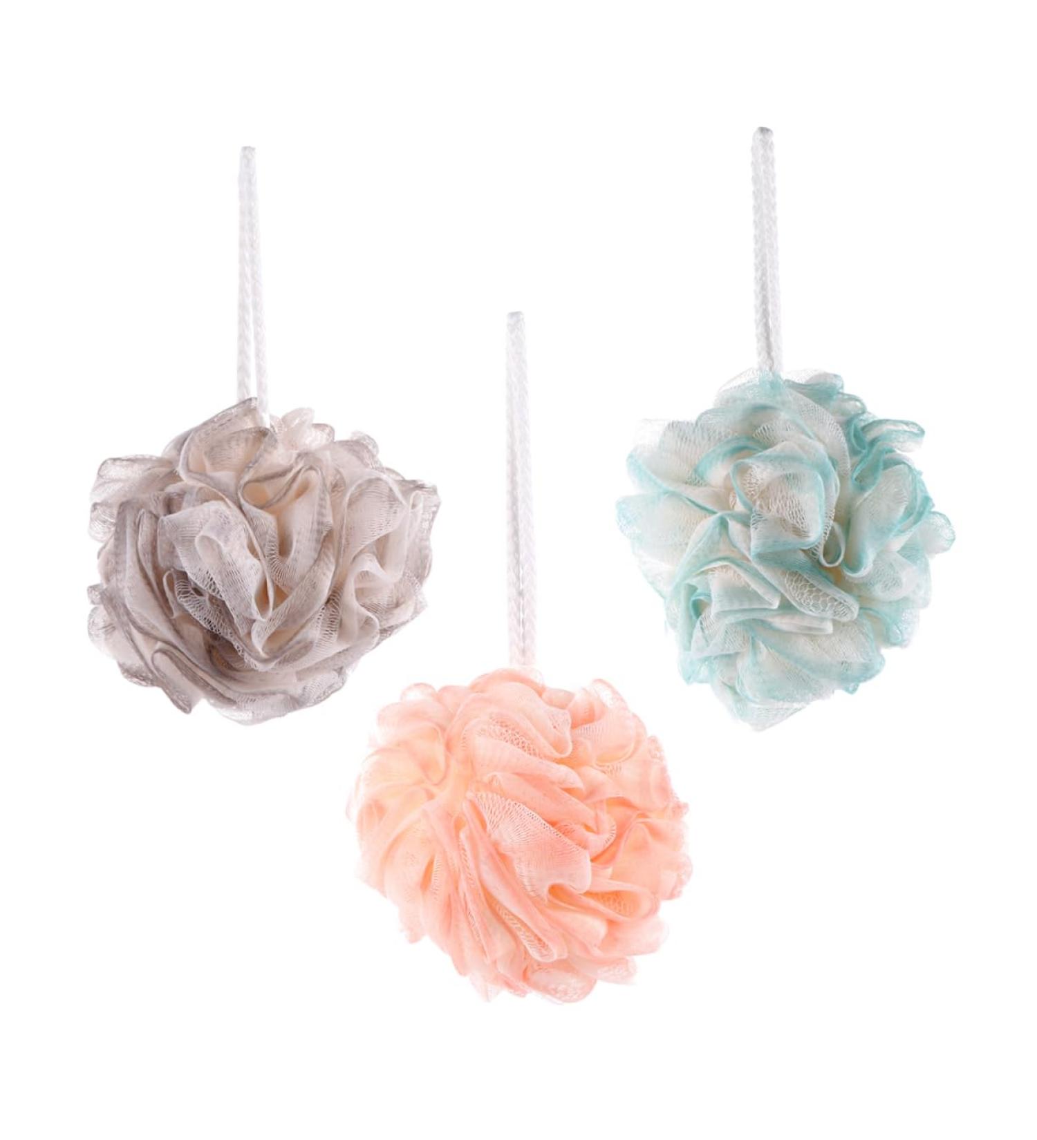 3pcs Bath Ball Shower Poufs - Mesh Bubble Maker Scrubber | International Shipping - Buy Online on SooperMarket.com