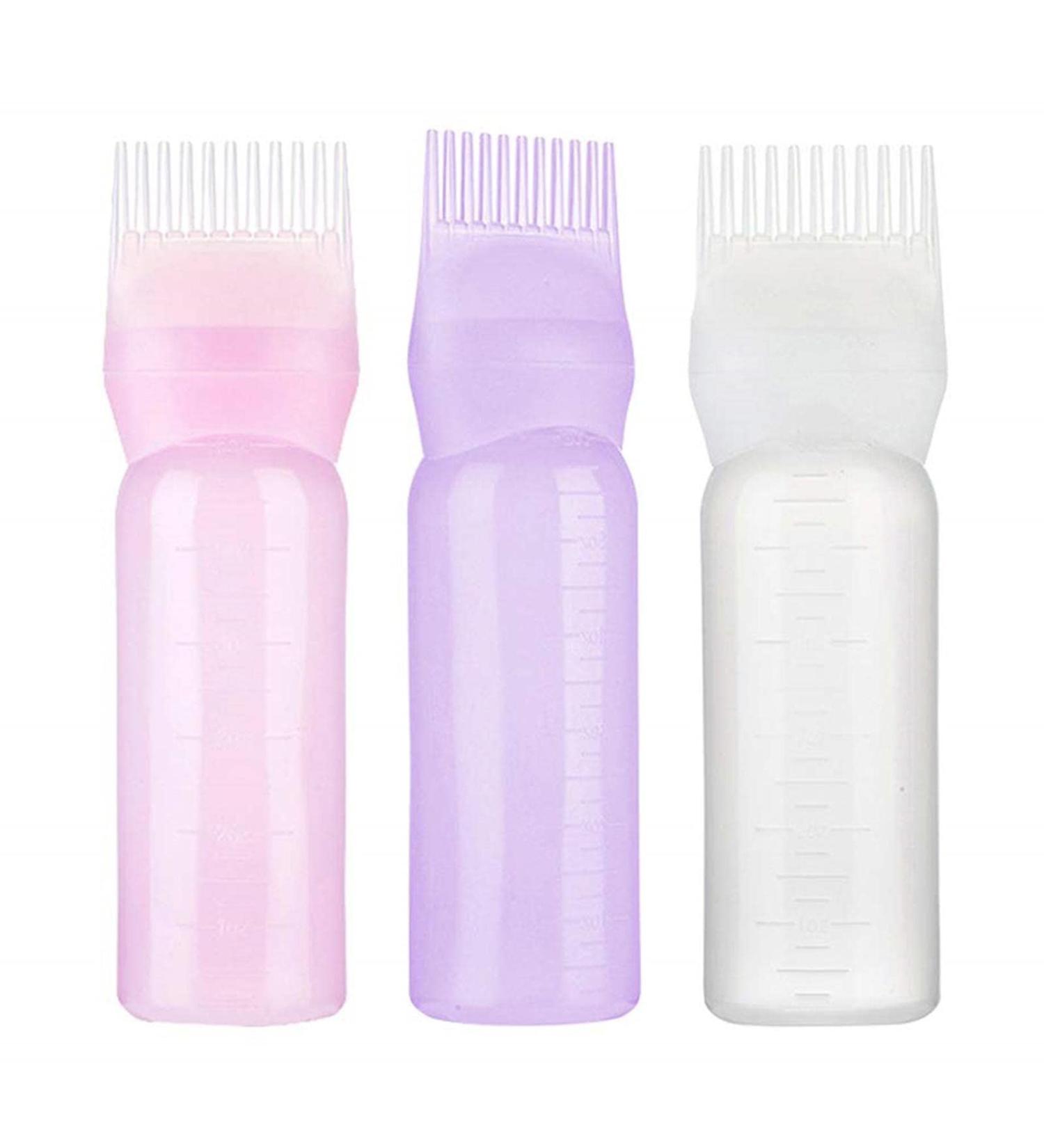 Hair Dye Brush Bottle Root Comb Applicator Bottle Hair Oil Bottle With Comb Hair Dye Bottle Applicator Comb With Graduated Scale For Home Salon Use White+Purple+Pink - Buy Online on SooperMarket.com