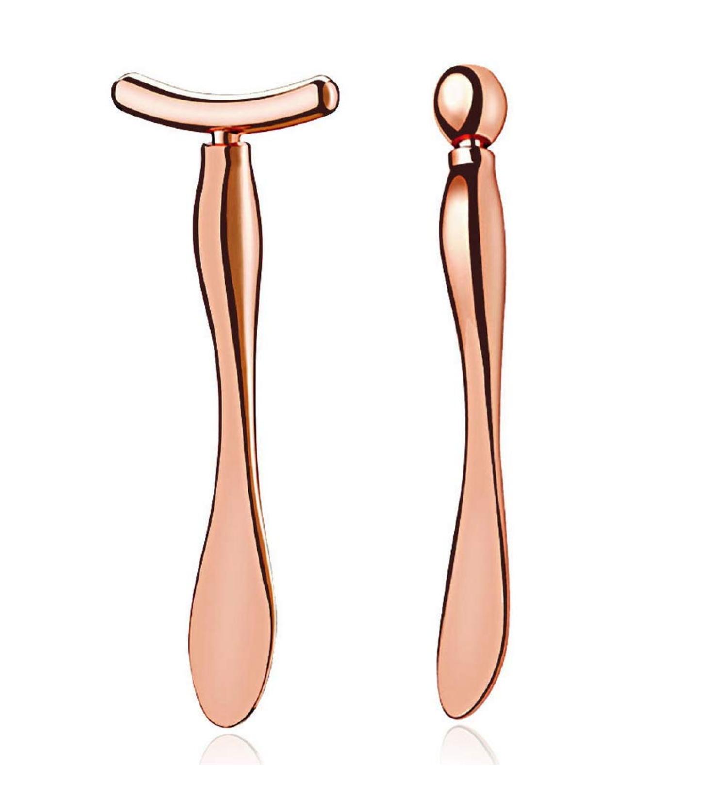 2 Pcs Rose Gold Metal Eye Cream Applicator & Roller Massager Set for Women | Facial Massage Tool for Puffiness & Wrinkles - Buy Online on SooperMarket.com