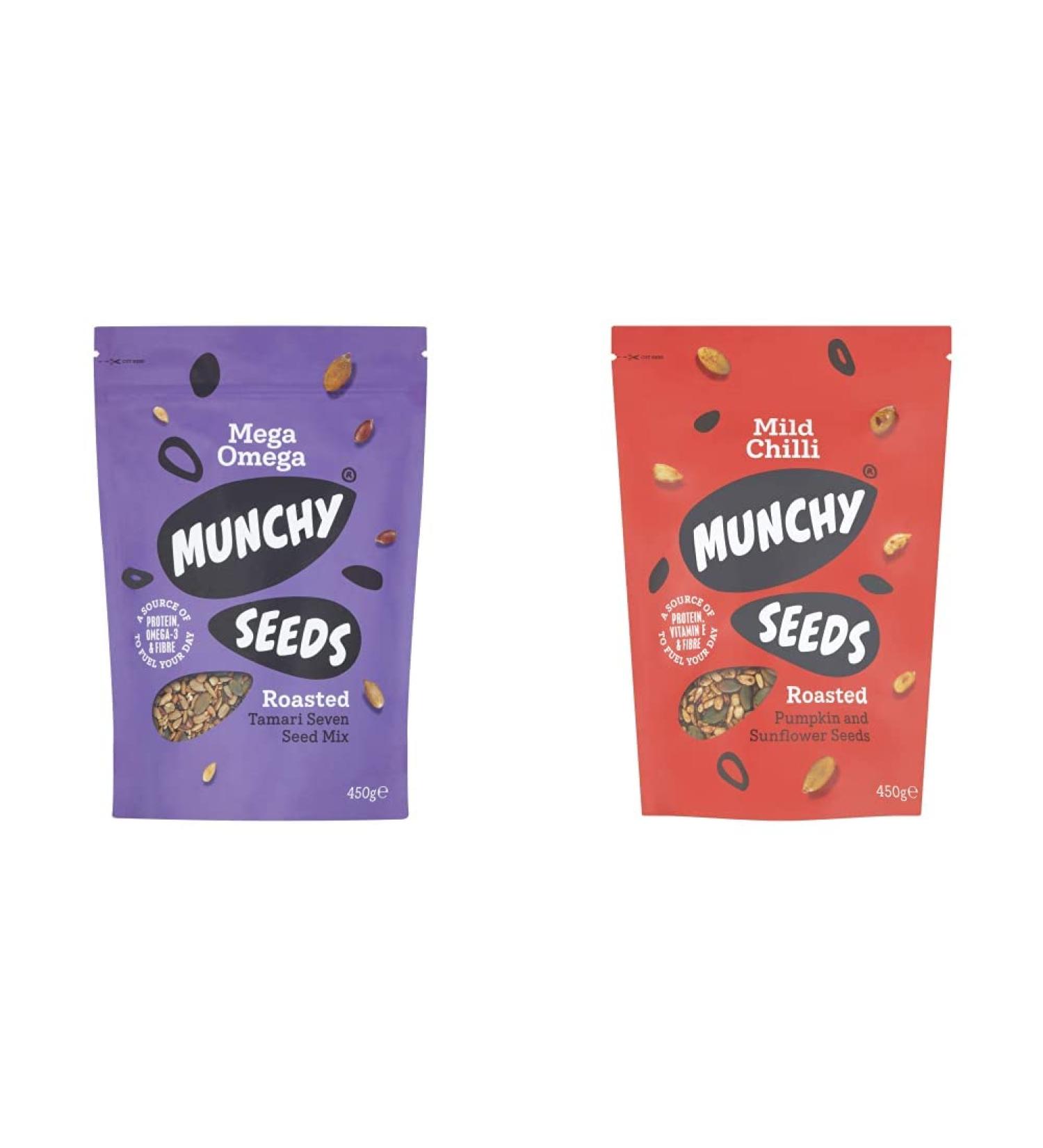 MUNCHY SEEDS Mega Omega 7-Seed Mix with Sunflower Pumpkin and Hemp Protein Snack Plant-Based Fibre & Vitamin E - 450g Mega Pack & Mild Chilli Sunflower Pumpkin Protein Snack - 450g + Seed Mix 450 g (Pack of 1) - Buy Online on SooperMarket.com