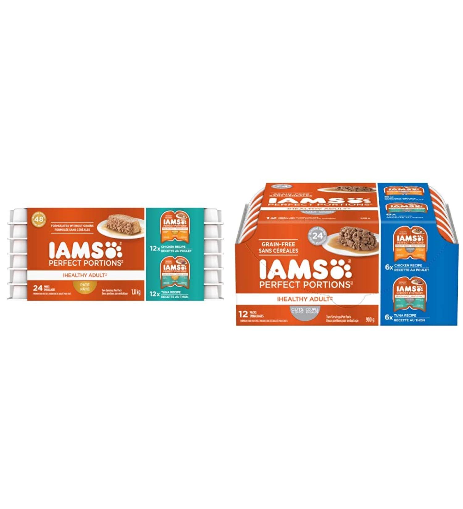 IAMS Perfect Portions Wet Cat Food Adult Grain Free | Chicken and Tuna Pat & Cuts in Gravy Variety Pack - Buy Online on SooperMarket.com