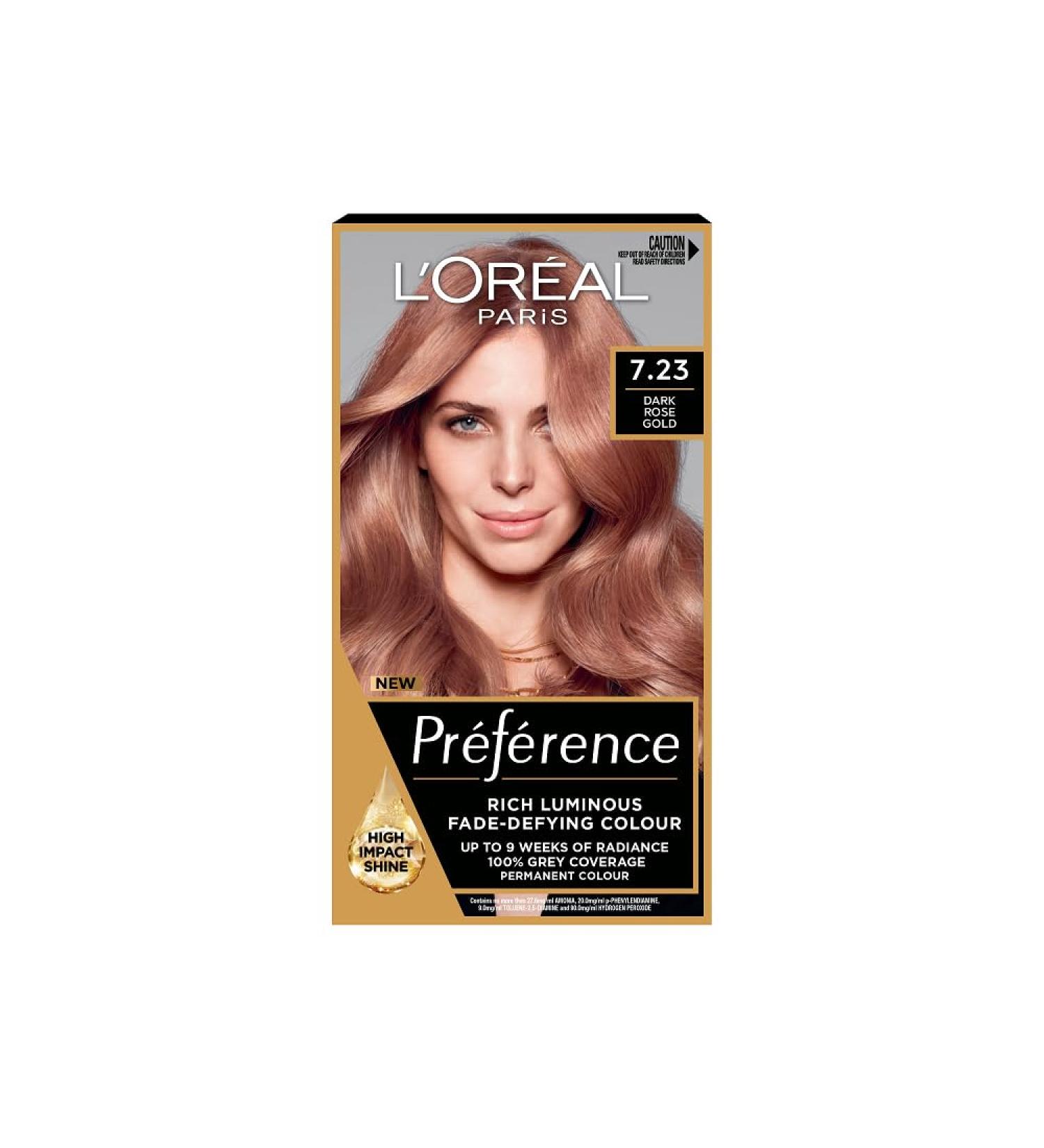 LOreal Paris Bali Rose Gold Blonde Hair Dye 7.23 - Long-Lasting Radiance, Up to 100% Grey Coverage - Preference Hair Colour for All Hair Types - Buy Online on SooperMarket.com