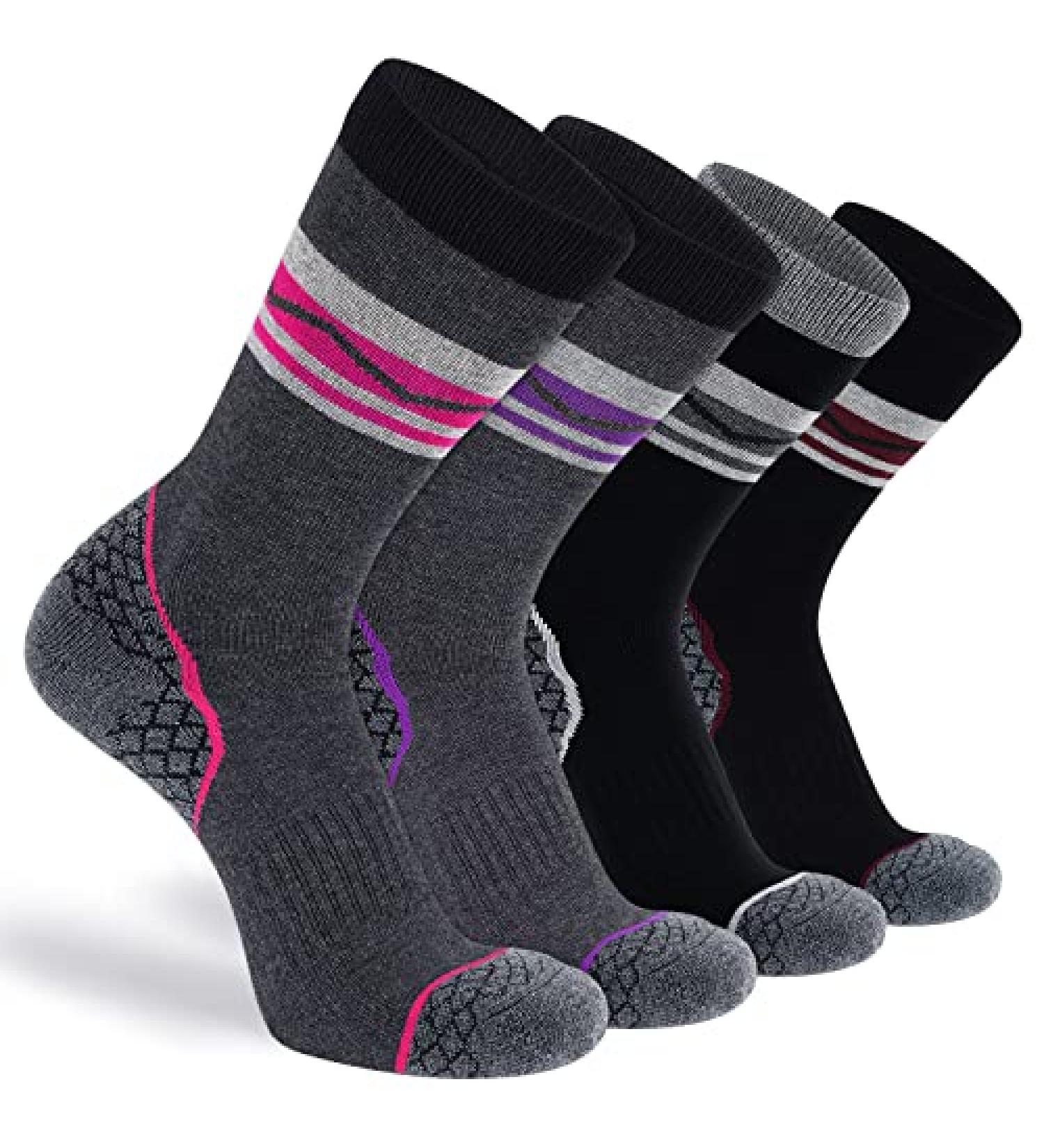 4 Pack Women's Merino Wool Hiking Socks - Cushioned & Warm Thermal Winter Boot Socks - Size 5-8 - Mixed Color Pack - Buy Online on SooperMarket.com