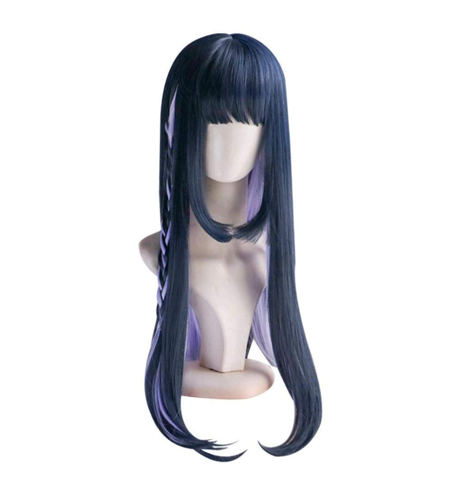 Harajuku Temperament Long Straight Lace Wig - 30 Inches 2 Tone Blue Purple with Dark Roots Heat Resistant Synthetic Fiber Air Bangs - International Shipping - Buy Online on SooperMarket.com