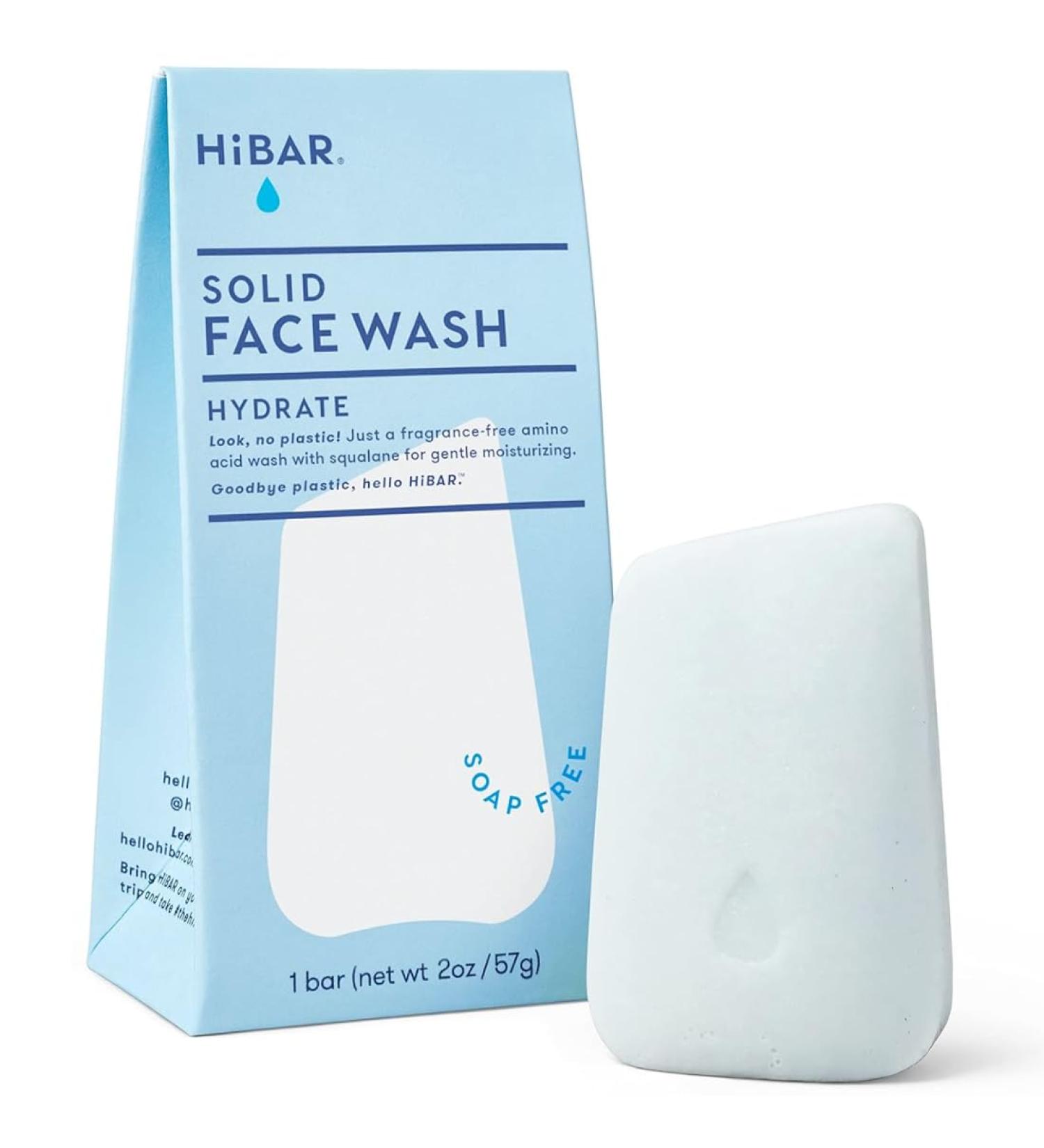 HIBAR Hydrating Face Wash Bar | Vegan Soap-Free Formula for Dry Skin | Promotes Collagen & Ideal for All Skin Types | Cruelty-Free & Paraben-Free - Buy Online on SooperMarket.com