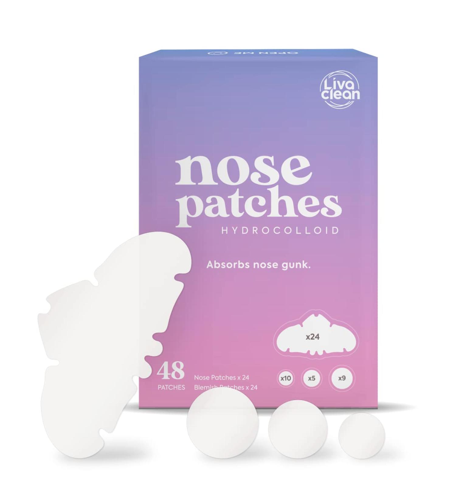 LivaClean 48 CT Hydrocolloid Nose Strips & Pimple Patches - Overnight Zit & Pore Treatment - Large Nose Pimple Patch for Oil Face - Hero Acne Nose Strip - Buy Online on SooperMarket.com