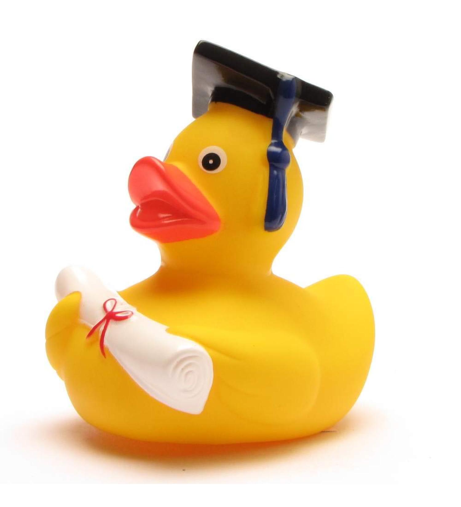 Funny Academic Bathing Duck with Diploma - Squeaky Duck with Doctoral Hat - Perfect Gift for University Exam Closing Ceremonies - Buy Online on SooperMarket.com