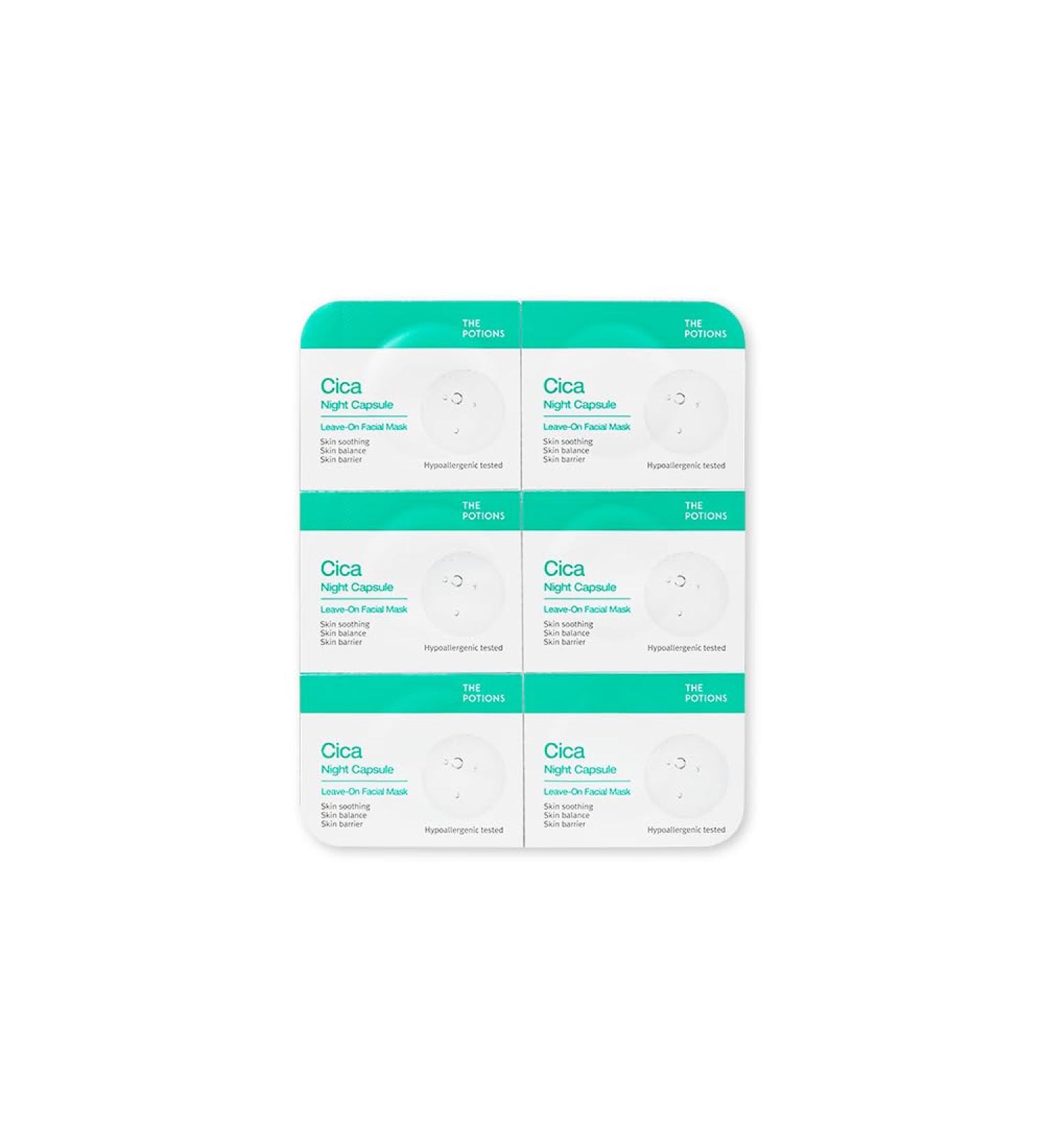 Potions Cica Night Capsule - 6 Count | Acne & Sensitive Skin | Soothing Balancing Barrier Repair | Korean Skincare - Buy Online on SooperMarket.com