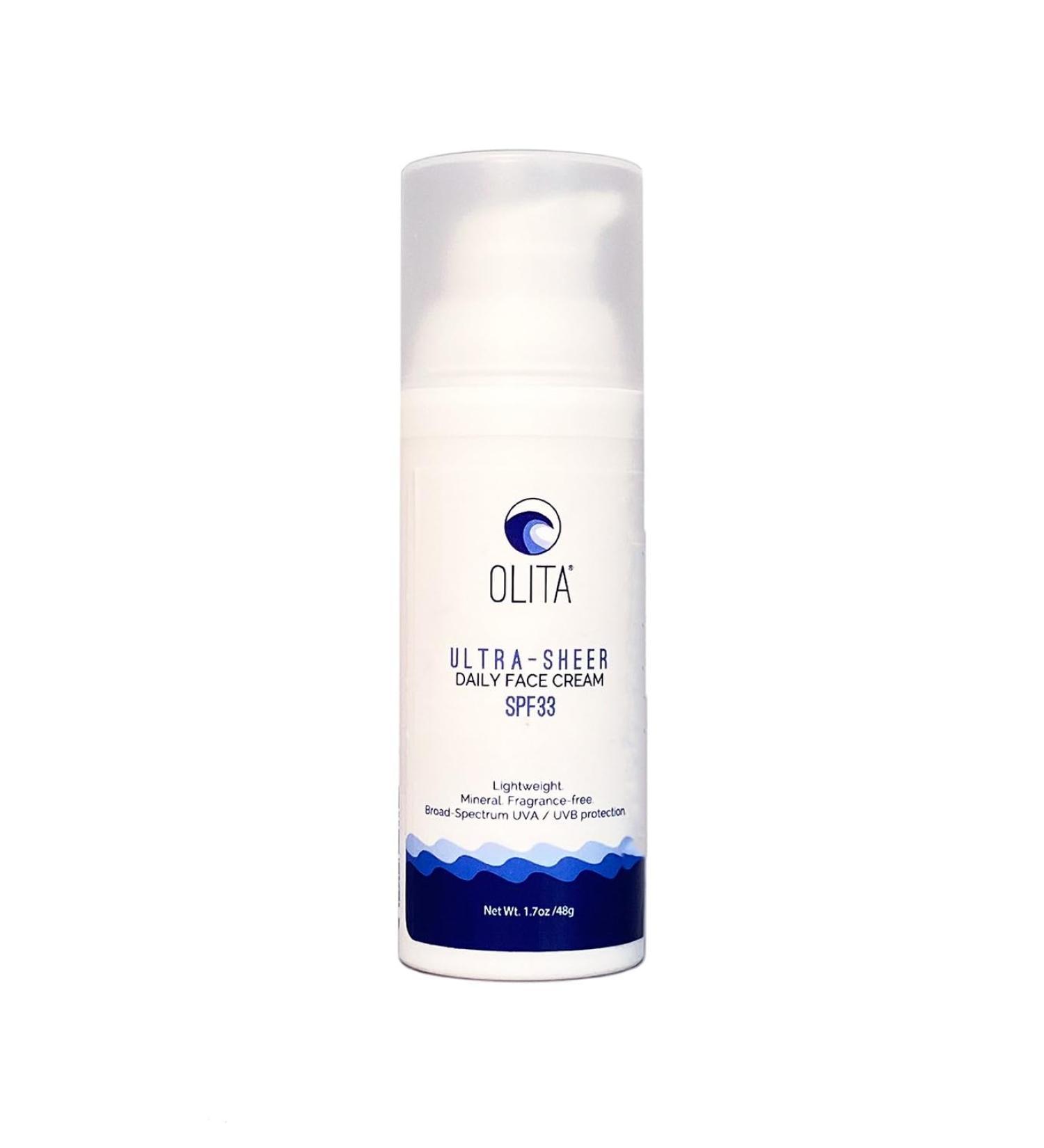 Olita Ultra-Sheer Daily Face Cream with SPF 33 - Moisturizer Face Cream Sheer Sunscreen for Face Lightweight Face Sunscreen - Protects & Hydrates Streak-Free & Fragrance-Free - 1.7 Oz.