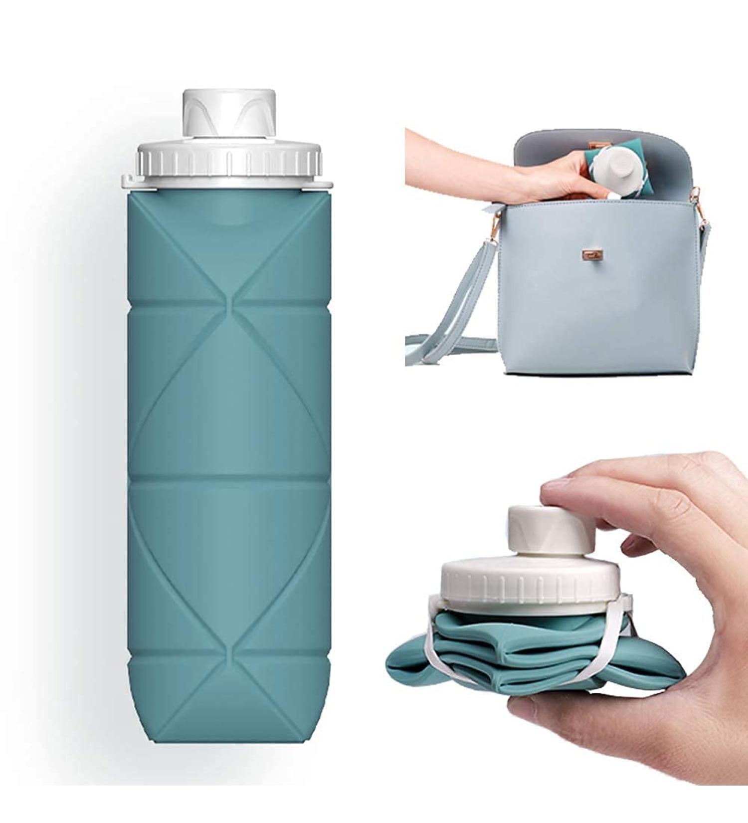 20oz Dark Green Collapsible Water Bottle | Leakproof & Reusable | BPA-Free Silicone | Portable for Gym, Camping & Travel - Buy Online on SooperMarket.com