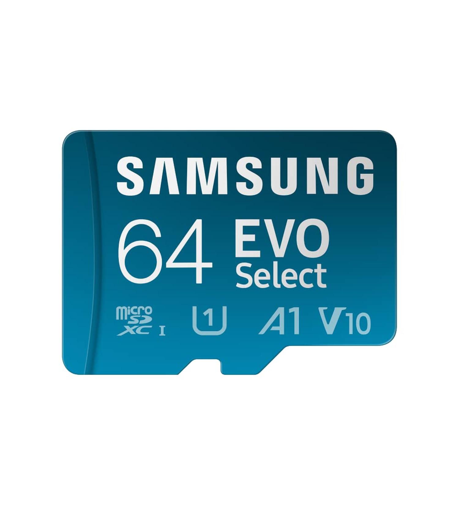 SAMSUNG EVO Select Micro SD -Memory -Card + Adapter, 64GB microSDXC 130MB/s Full HD & 4K UHD, UHS-I, U1, A1, V10, Expanded Storage for Android Smartphones, Tablets, Nintendo -Switch (MB-ME64KA/AM)