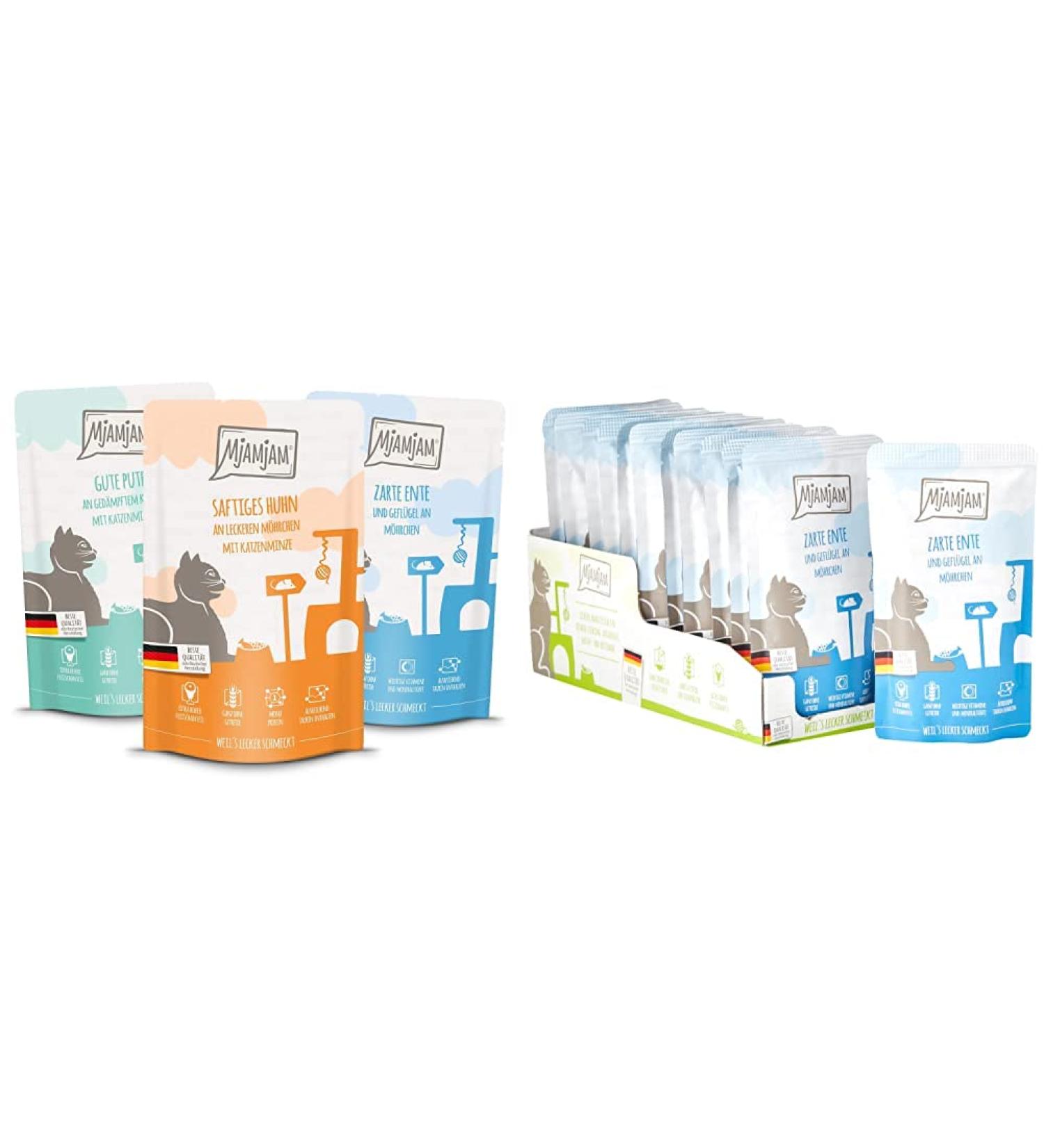 Mjamjam Cat Wet Food Mix Package IV - 12 x 125g Premium Duck & Poultry with Carrot - 1.5kg Bundle for International Shipping - Buy Online on SooperMarket.com