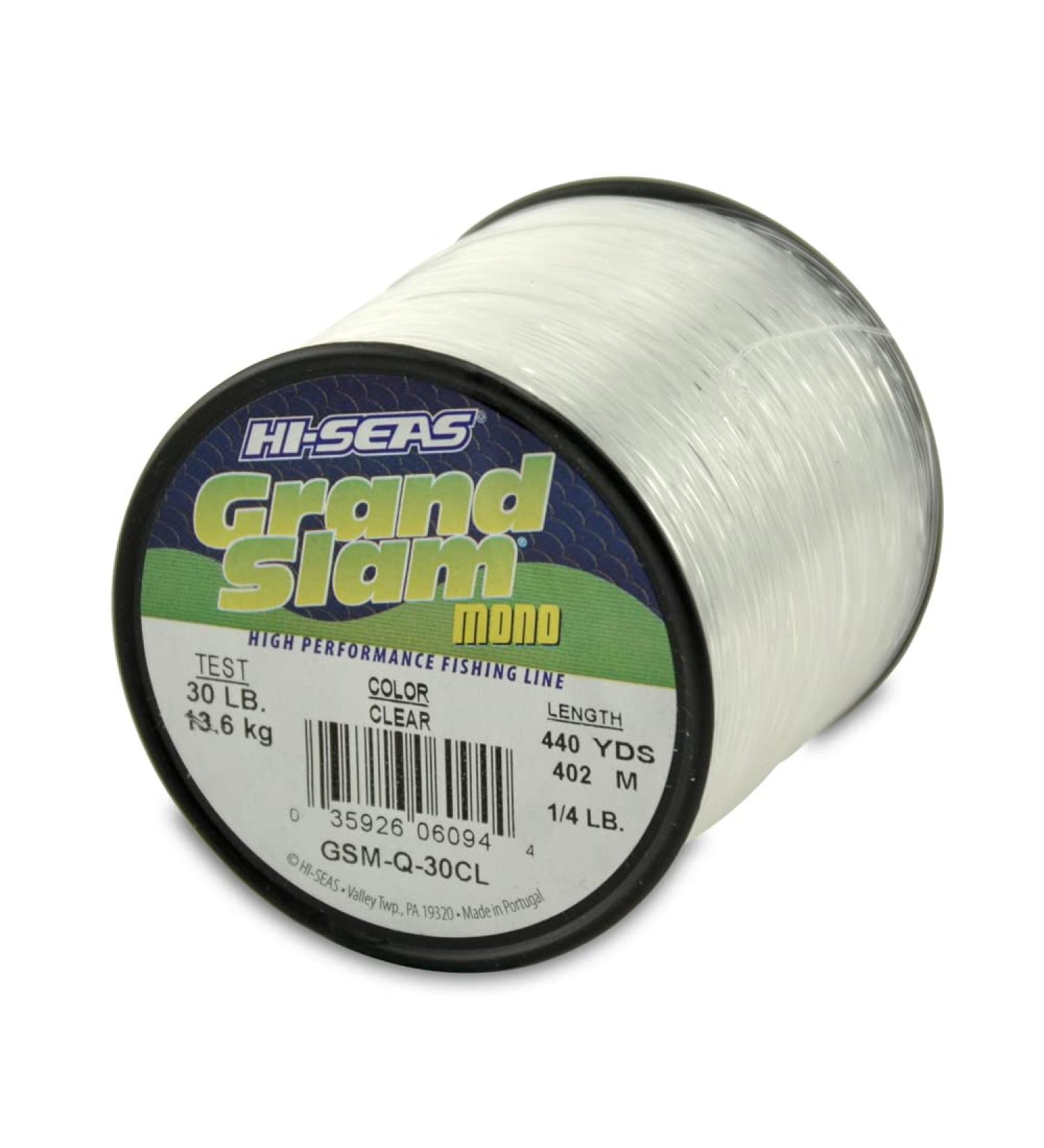 HI-SEAS Grand Slam Monofilament Fishing Line - Strong & Abrasion Resistant | 30 lb Test, 0.55 mm Dia, 440 Yd | Clear, Pink, Green, Smoke Blue, Fluorescent Yellow | Freshwater & Saltwater | Quarter Pound Spool - Buy Online on SooperMarket.com