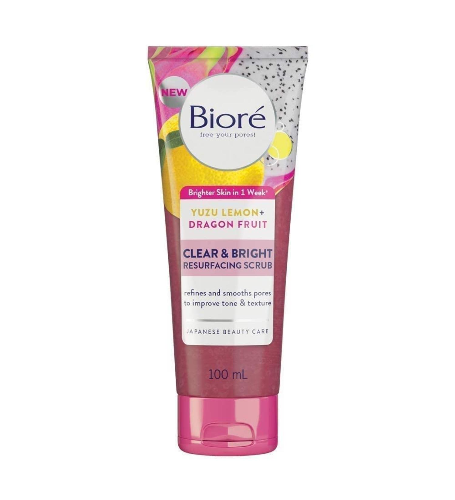 Biore Clear and Bright Yuzu Lemon + Dragon Fruit Resurfacing Scrub Exfoliator 100 ml