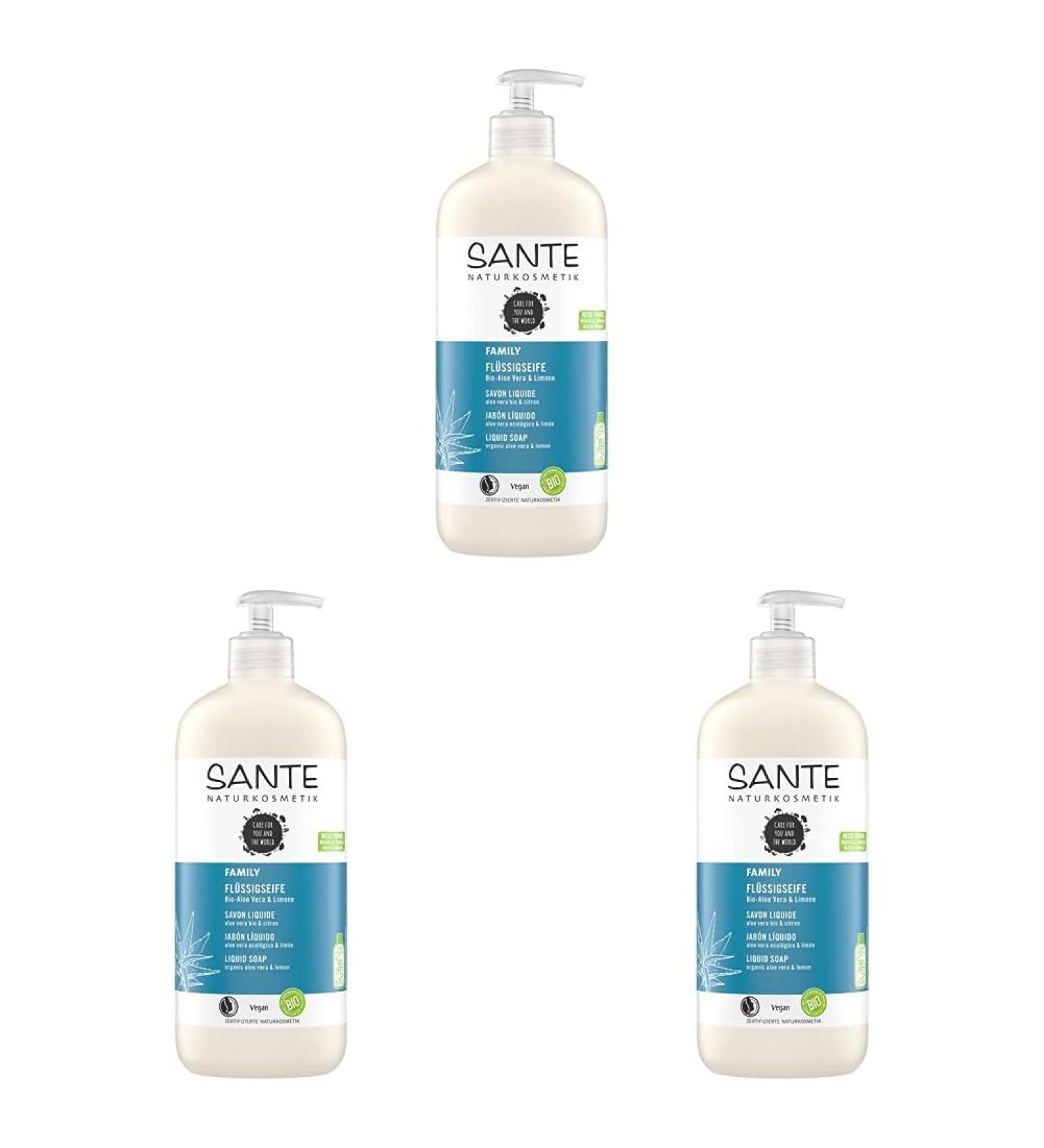 Sante Natural Cosmetics Nourishing Liquid Soap - Antibacterial Hand Soap with Bio Aloe Vera & Lime | 500ml (3-Pack) - Gentle Cleaning & International Shipping - Buy Online on SooperMarket.com